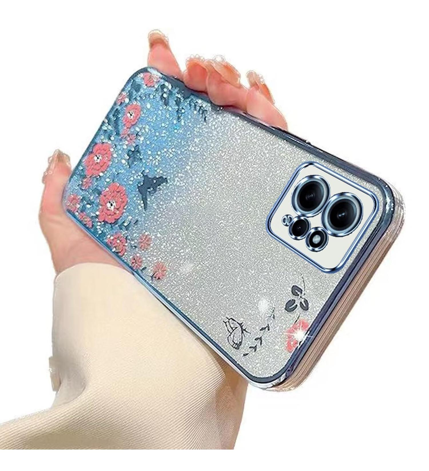 Buy Tivenfezk Nadoli Glitter Diamond Case for Xiaomi Redmi Note 12 4G - Sparkle Flower Butterfly Soft Silicone Protective Cover in Blue - Buy Online on GoSupps.com