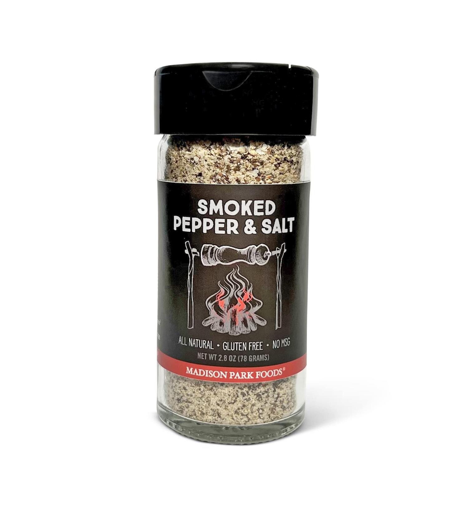 Hickory Smoked Butcher Ground Tellicherry Peppercorns - Gourmet Sea Salt Seasoning by Madison Park Foods | 2.8 oz Recycled Glass Spice Jar - Buy Online on GoSupps.com