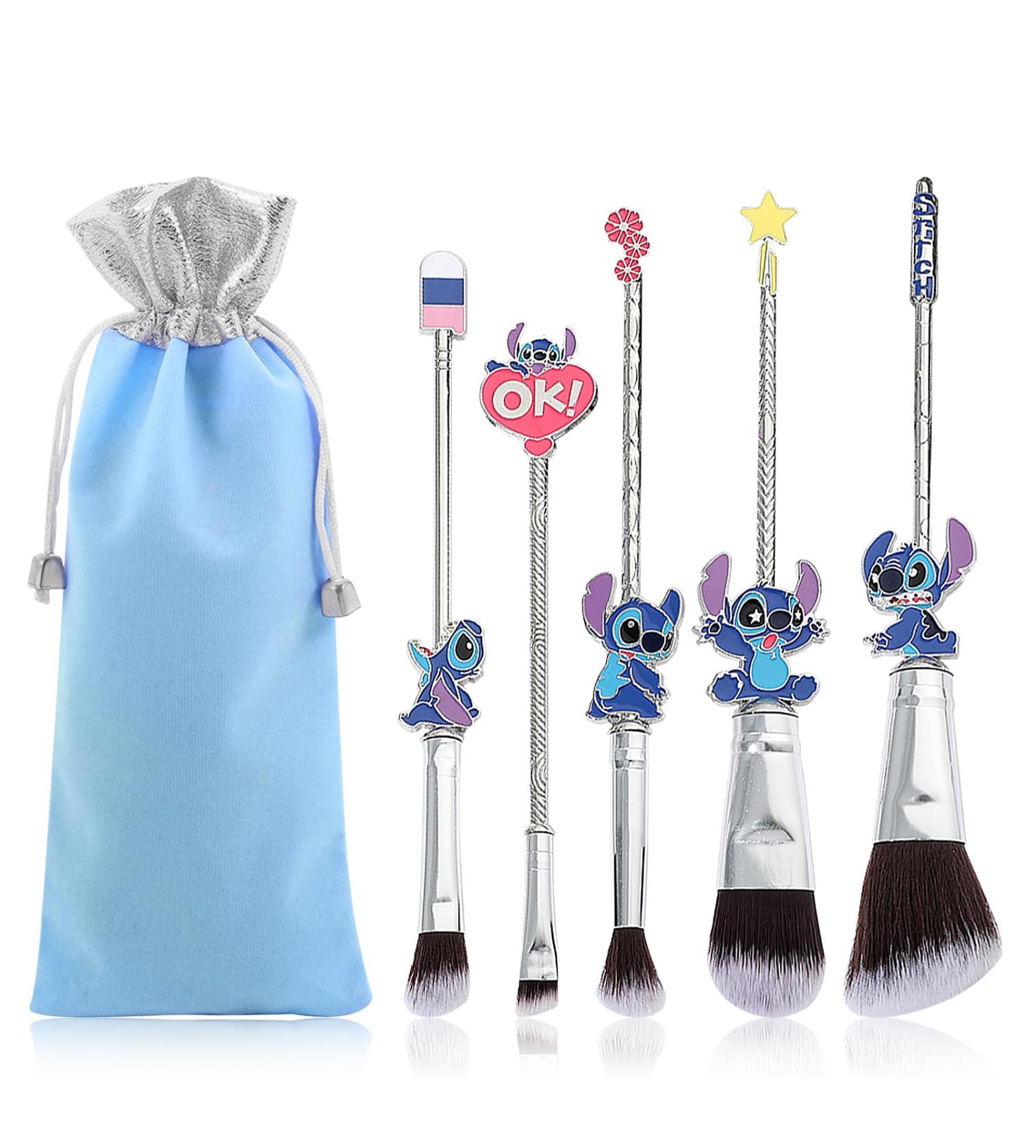 5 Pcs Stitch Makeup Brush Set - Portable Kawaii Cosmetic Brushes for Powder, Eyeshadow, Blush, Lips - Silver Stitch Gifts for Women/Girls - Buy Online on GoSupps.com