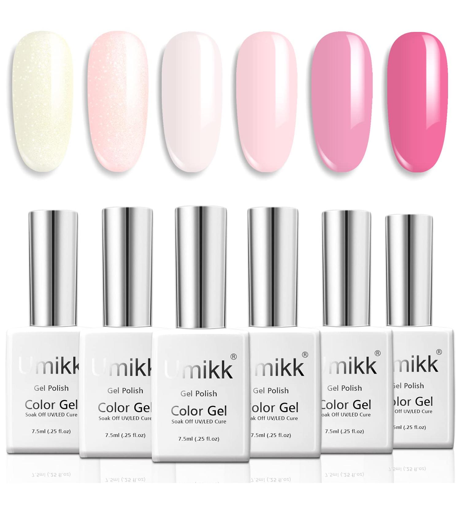 Umikk Gel Nail Polish Set - 6 Ballerina Colors (White Light Pink Gloss Shimmer) - UV-LED Soak Off 7.5ml - Buy Online on GoSupps.com