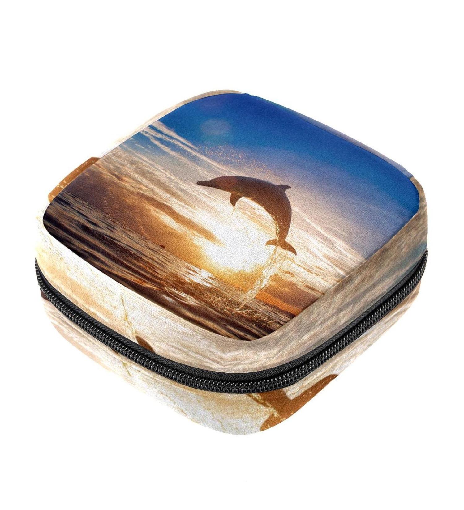 Delphin Jumping Sunset Sanitary Napkin & Menstrual Cup Storage Bag - Portable Zipper Pocket for Teen Girls & Women - Buy Online on GoSupps.com
