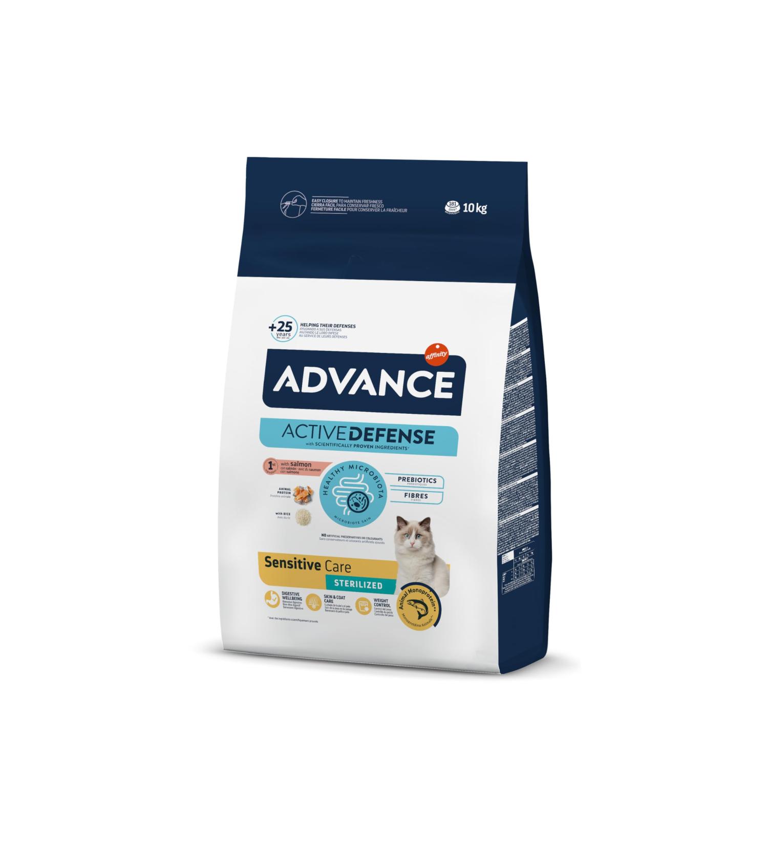 Advance Cat Adult Sensitive Sterilized - Dry Food for Adult Cats Sterilized with Digestive Sensitivities to Salmon - 10 kg - Buy Online on GoSupps.com