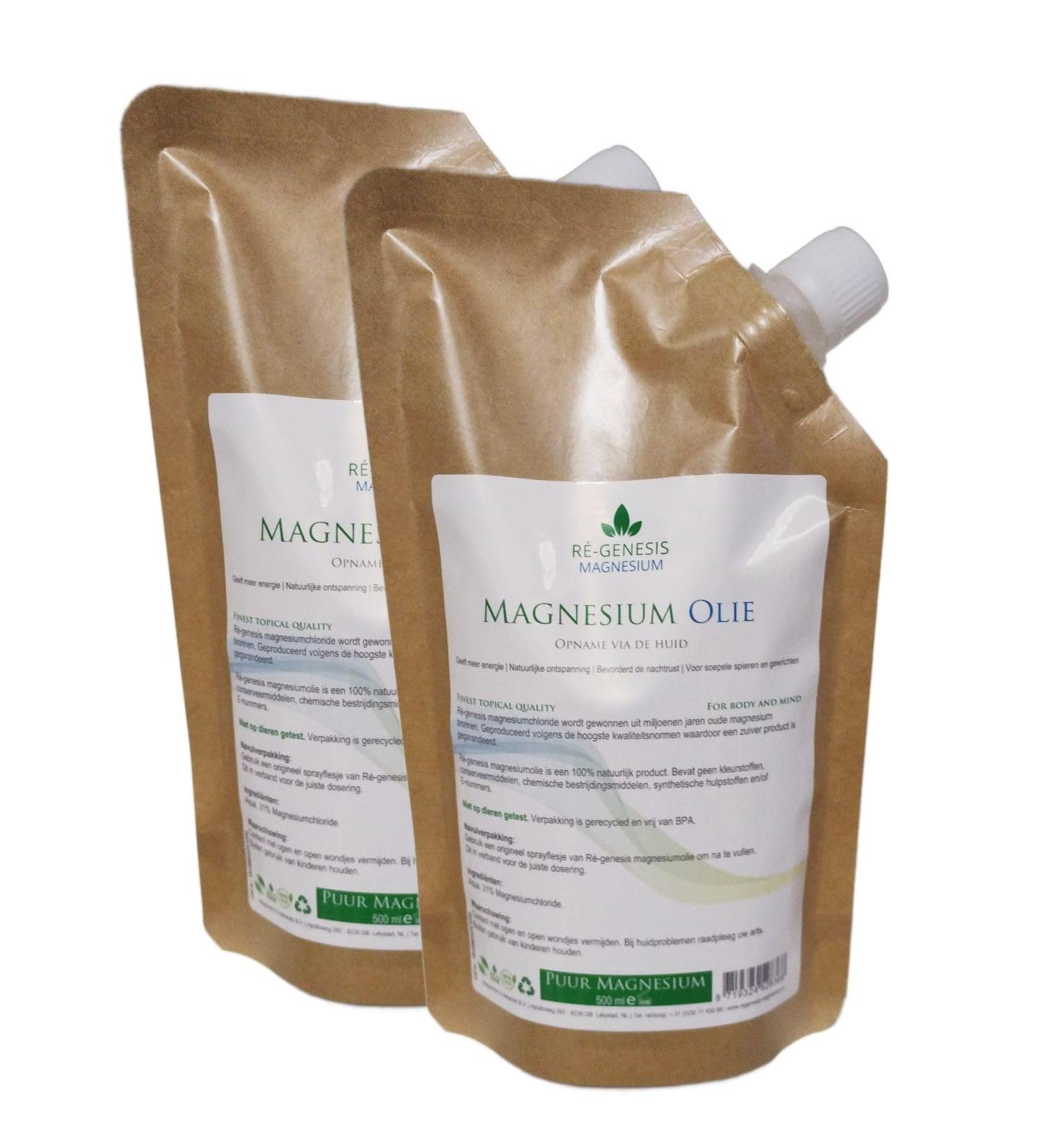 Magnesium Minerals Magnesium oil 2x400 ml refill standing pouch from R genesis for Magnesium spray bottle Magnesium oil for muscles