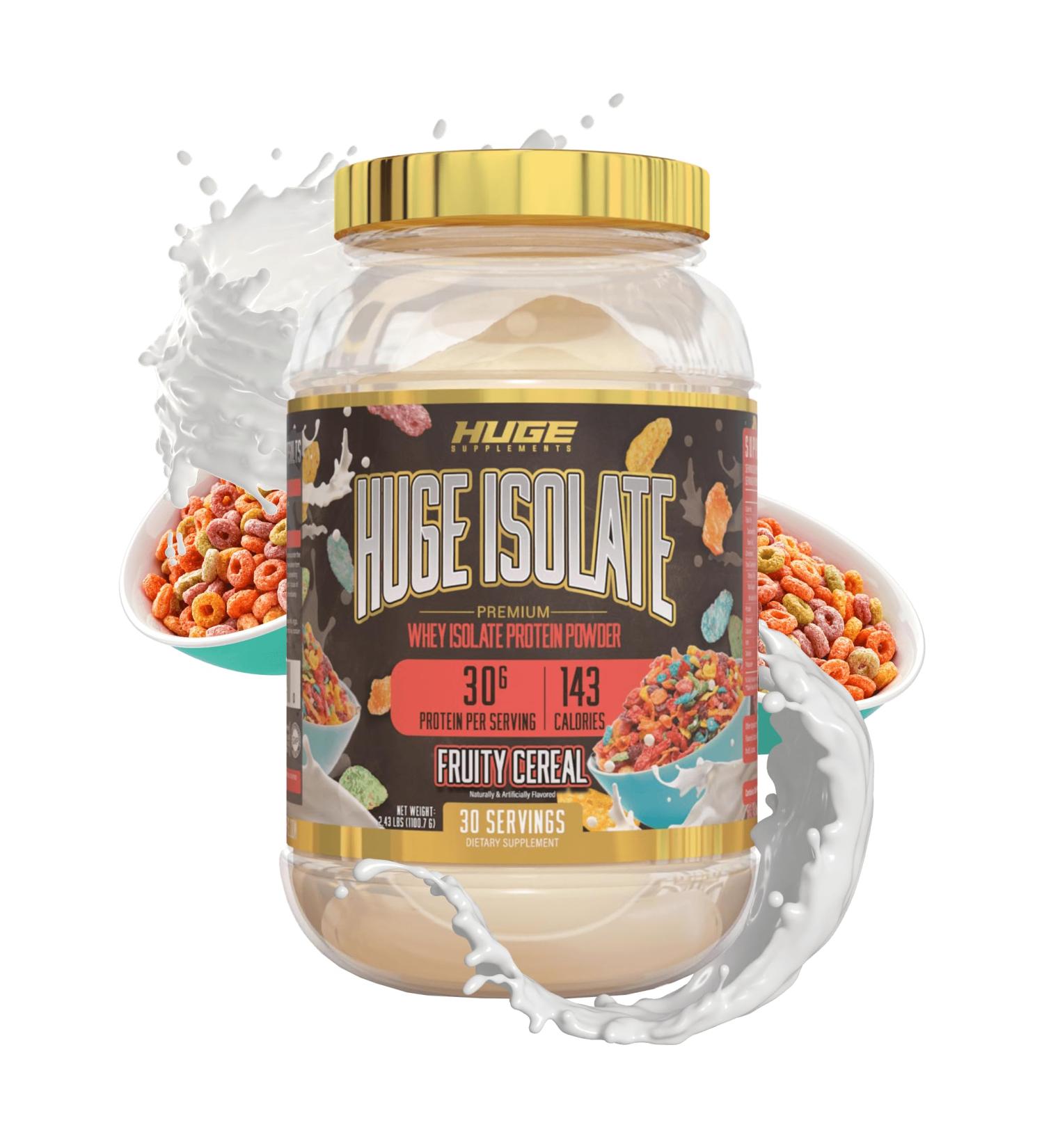Huge Supplements Isolate Protein Powder - 30g Protein Per Serving Fast Digesting 14.5g Essential Amino Acids (30 Servings) (Fruity Cereal) - Buy Online on GoSupps.com