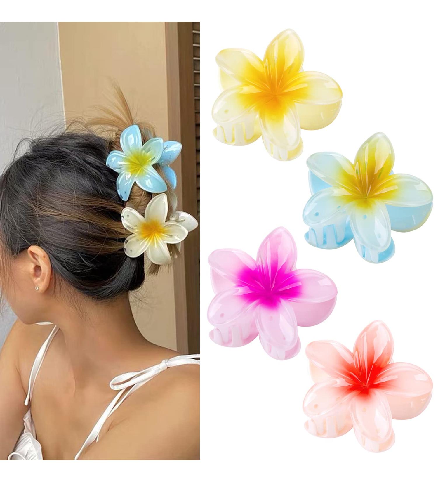 4 Pieces Hawaii Hair Clip Flowers - Beach Hair Accessories for Girls & Women | Perfect for Parties & Vacations - Buy Online on GoSupps.com