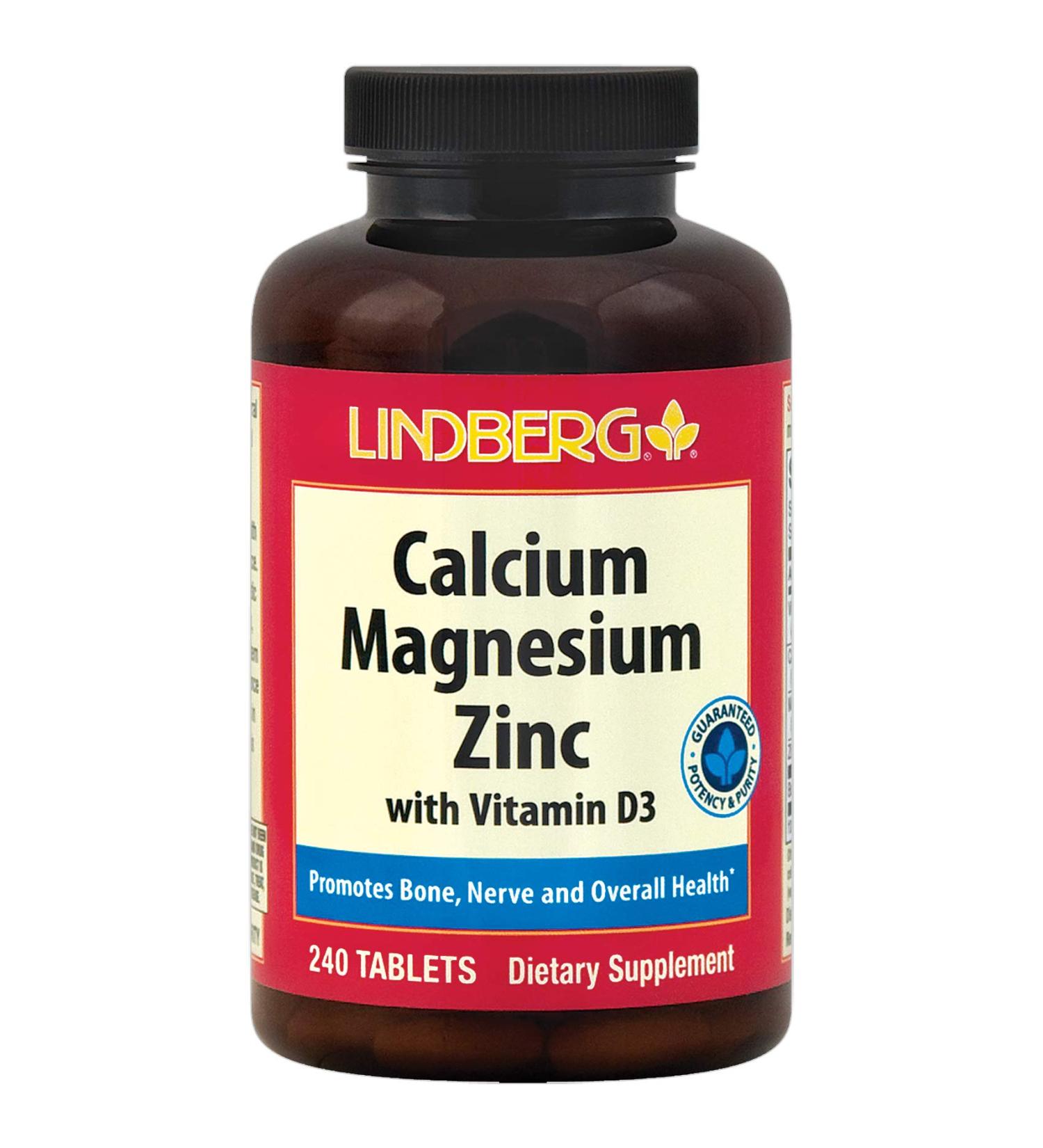 Calcium Magnesium Zinc | 240 Caplets | with Vitamin D3 and Boron | Vegetarian Non-GMO Gluten Free Supplement | by Lindberg 240 Tablets