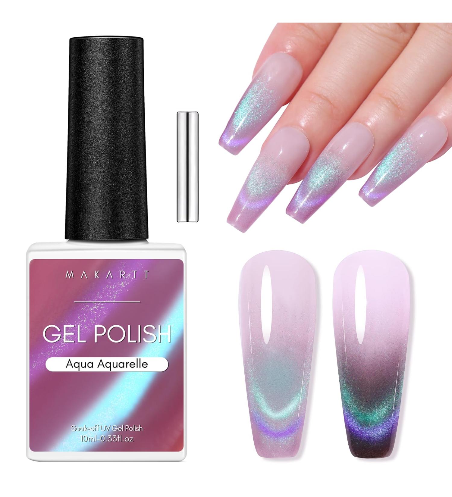 Makartt Holographic Cat Eye Gel Nail Polish with Magnet Stick 9D Glitter Nail Gel Soak Off Two Flashes Effect Dopamine Gel Nail Polish Manicure Home DIY Nair Art Design - Aqua Aquarelle Aqua Aquarelle (1pcs) - Buy Online on GoSupps.com