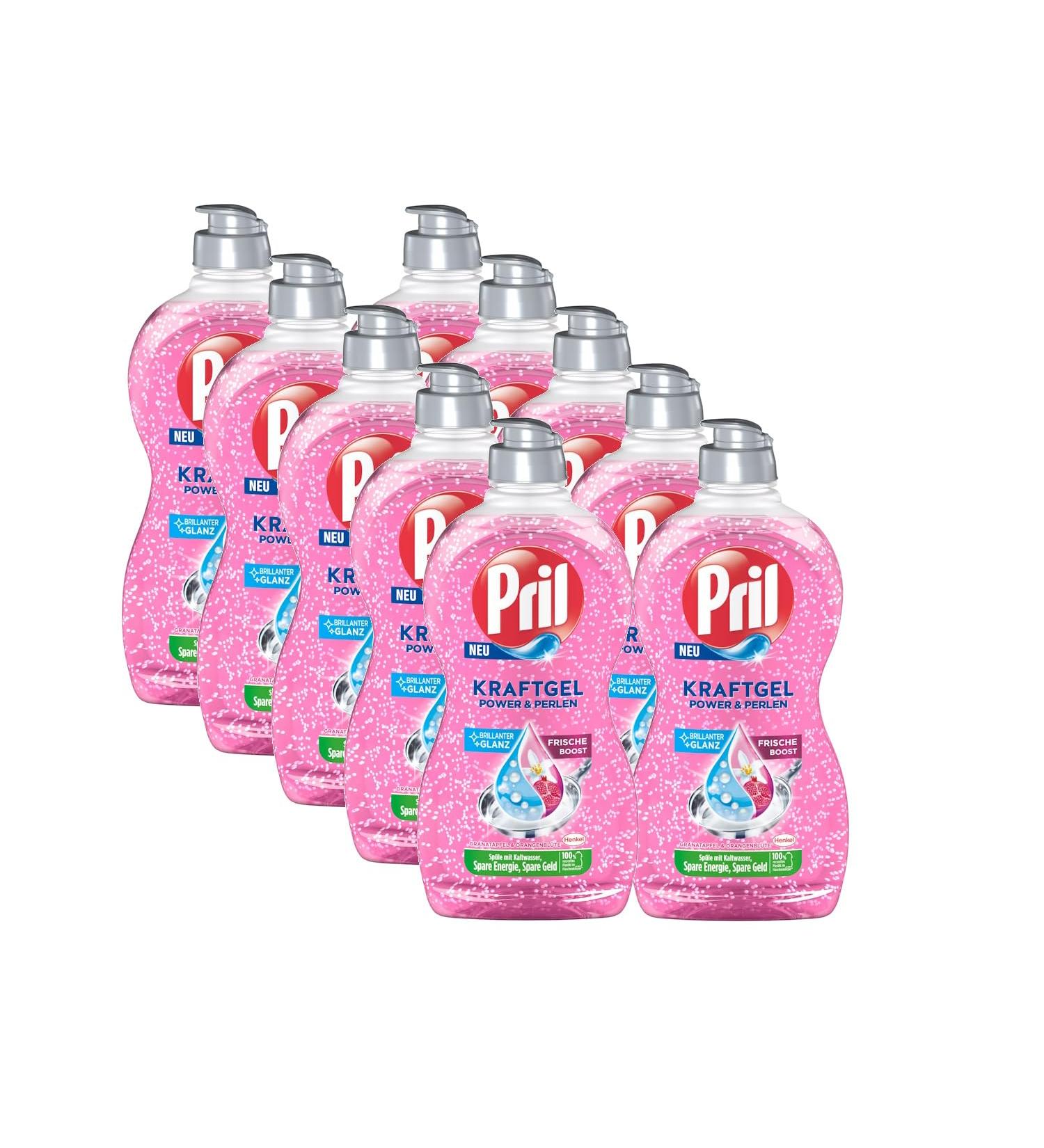 Pril Kraft Gel Power & Pearls - 10x 450ml Hand Dishwashing Detergent for Brilliantly Clean Dishes & Fresh Shine - High Fat Resolution - Buy Online on GoSupps.com
