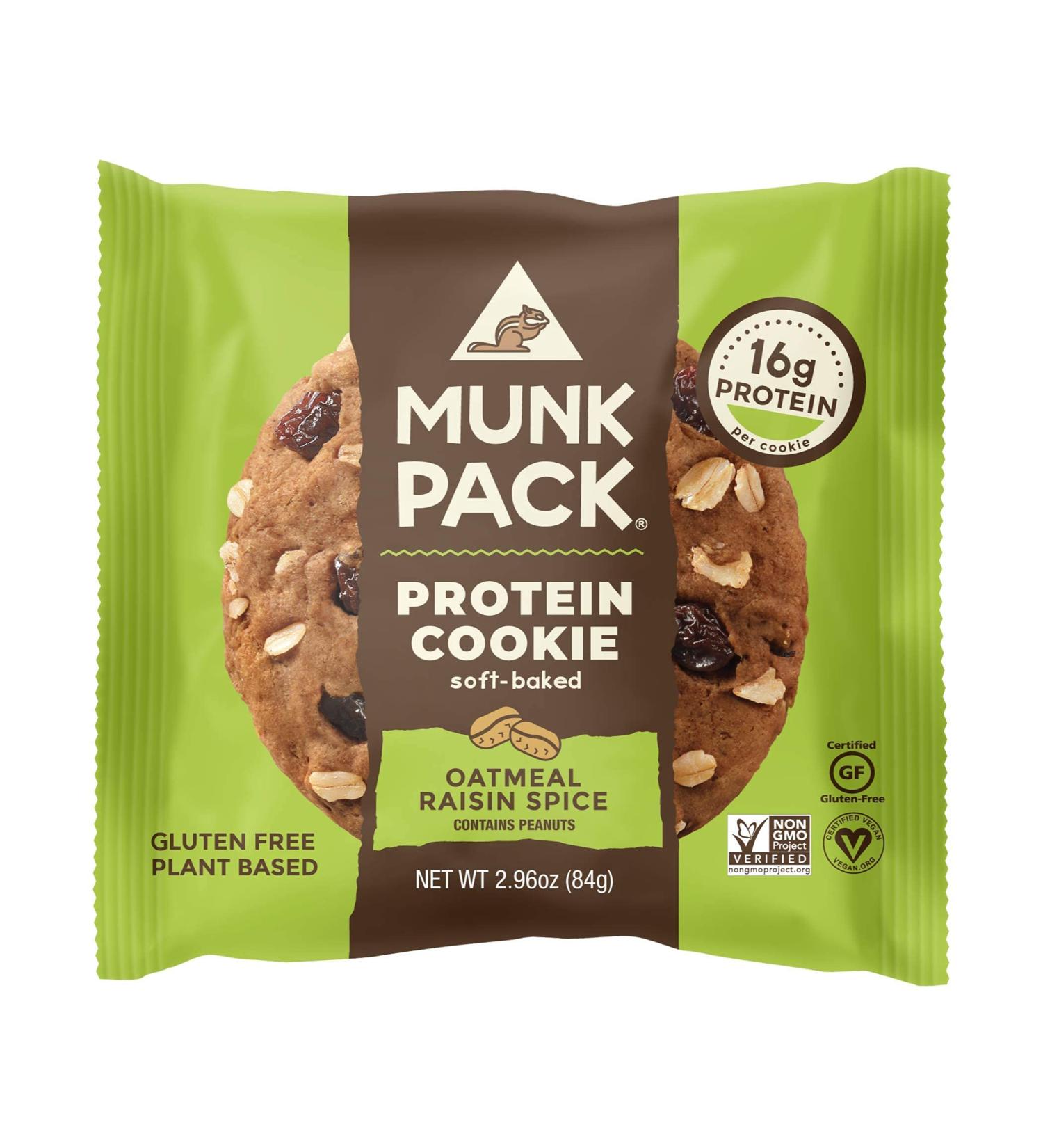 Munk Pack Oatmeal Raisin Spice Protein Cookie - 16g Protein, Soft Baked, Vegan, Gluten Free | 6 Pack 2.96oz - Buy Online on GoSupps.com