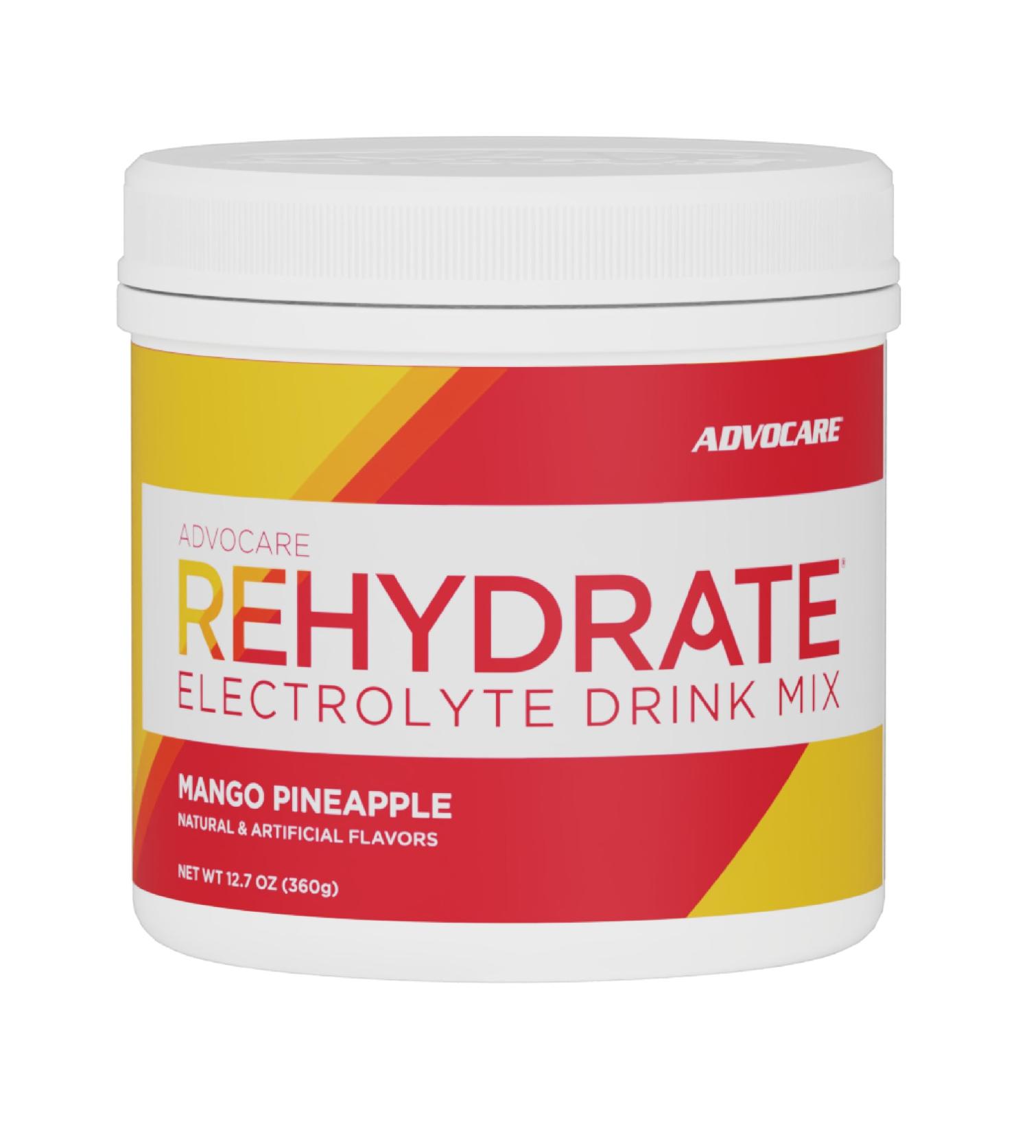 AdvoCare Rehydrate - Electrolyte Drink Mix - Includes Magnesium Sodium Potassium & Calcium - Antioxidant & Amino Acid Fortified - Supports Hydration & Recovery - Mango Pineapple 12.7 oz Mango Pineapple 12.7 Ounce (Pack o  - Buy Online on GoSupps.com