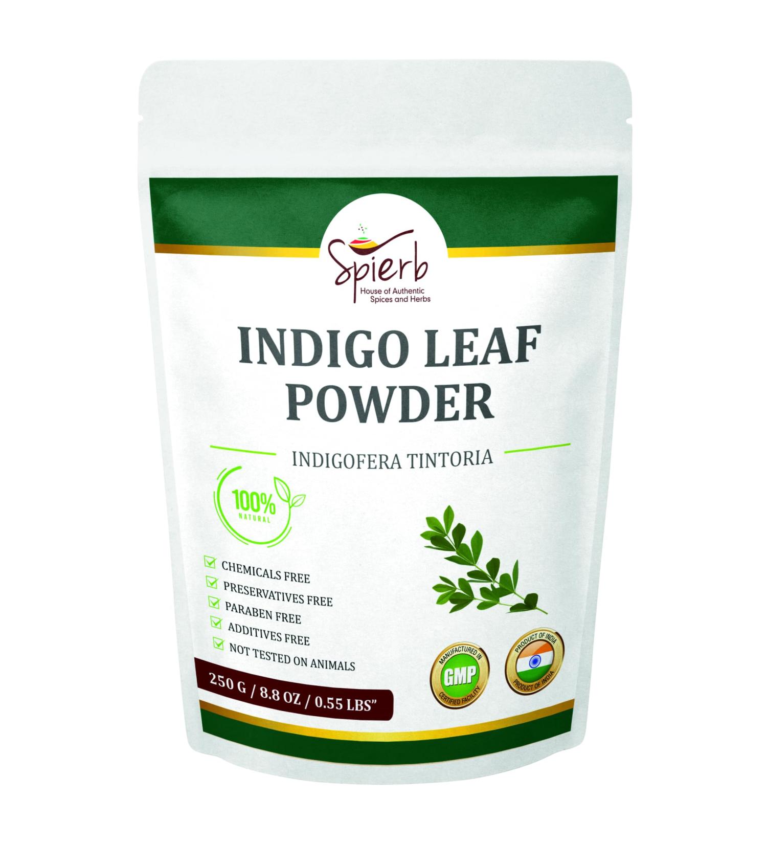 Spierb Indigo Leaf Powder 250gm - Natural Pure Indigo Powder for Hair - Indigo Henna Hair Dye black permanent hair colour/beard dye - Use with henna powder for jet black hair dye/dark brown hair dye 250 g (Pack of 1) - Buy Online on GoSupps.com