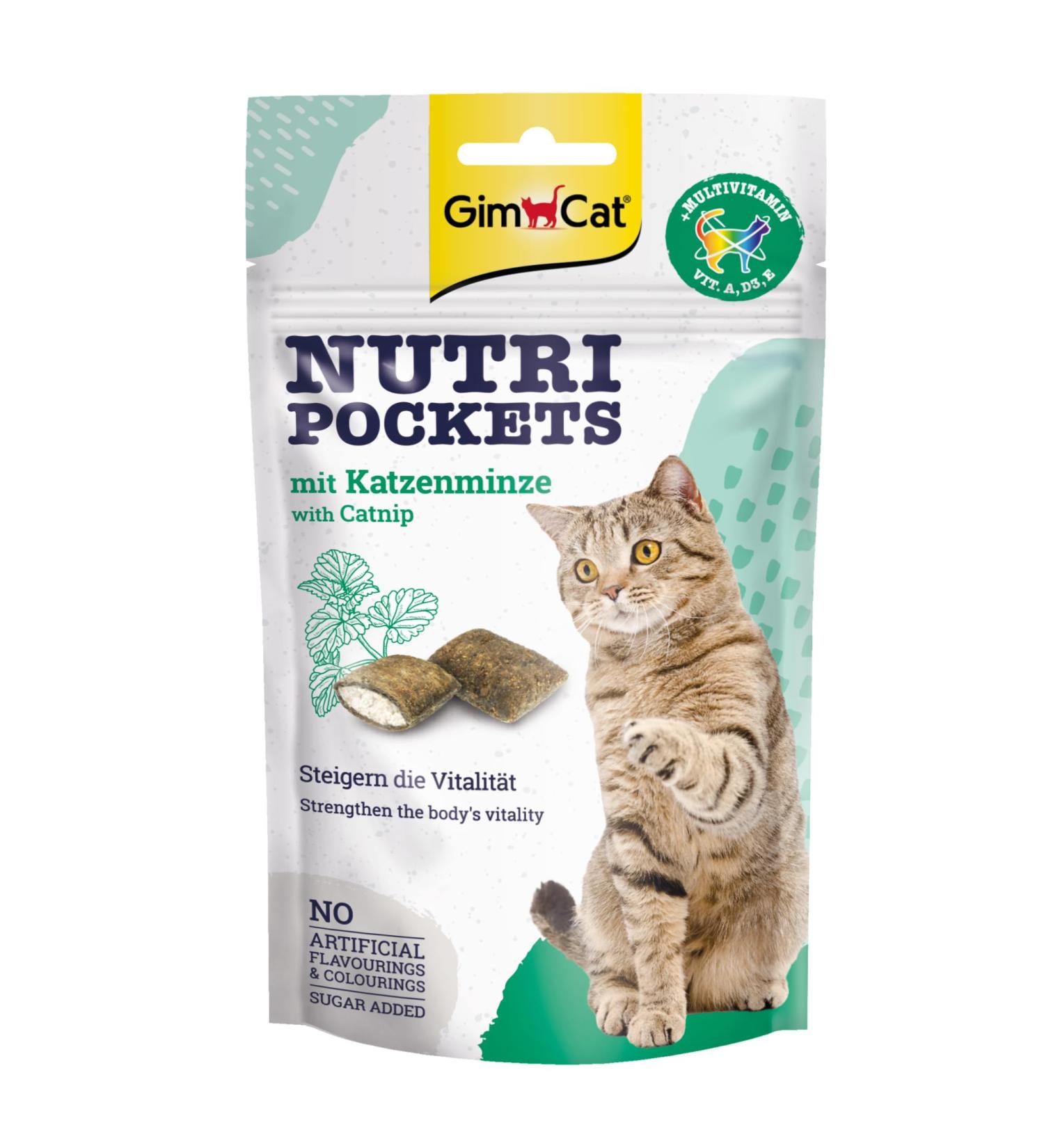 Gimcat Nutri Pockets Catmint - Crispy Cat Snack with Creamy Filling & Functional Ingredients - 60g Bag for Cats - Buy Online on GoSupps.com