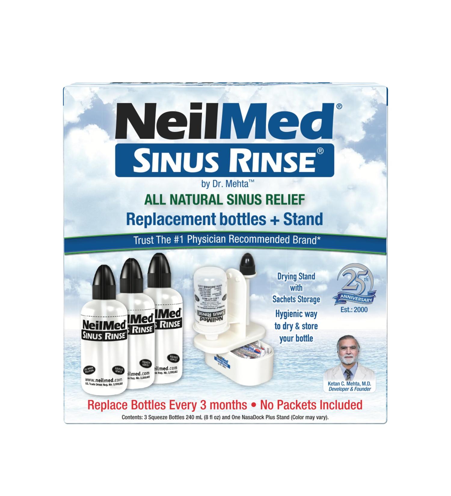 NeilMed Sinus Rinse Nasal Irrigation Bottles 3ct NasaDock Plus Drying Stand - Buy Online on GoSupps.com