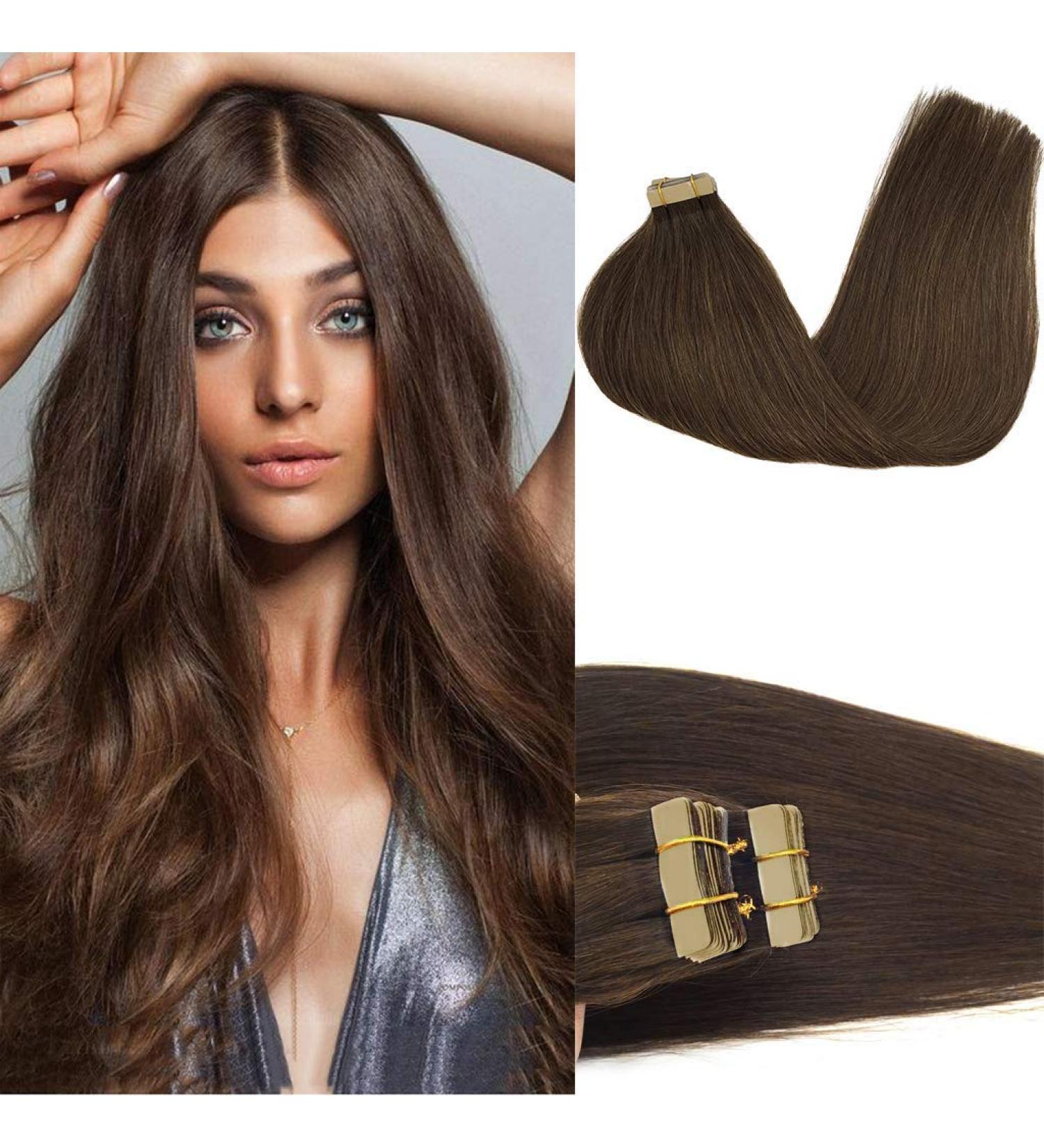 GOO GOO TAPE Extensions - 20pcs Chocolate Brown Real Hair | 40cm 50g Tape-in Hair Extensions #4A - Buy Online on GoSupps.com