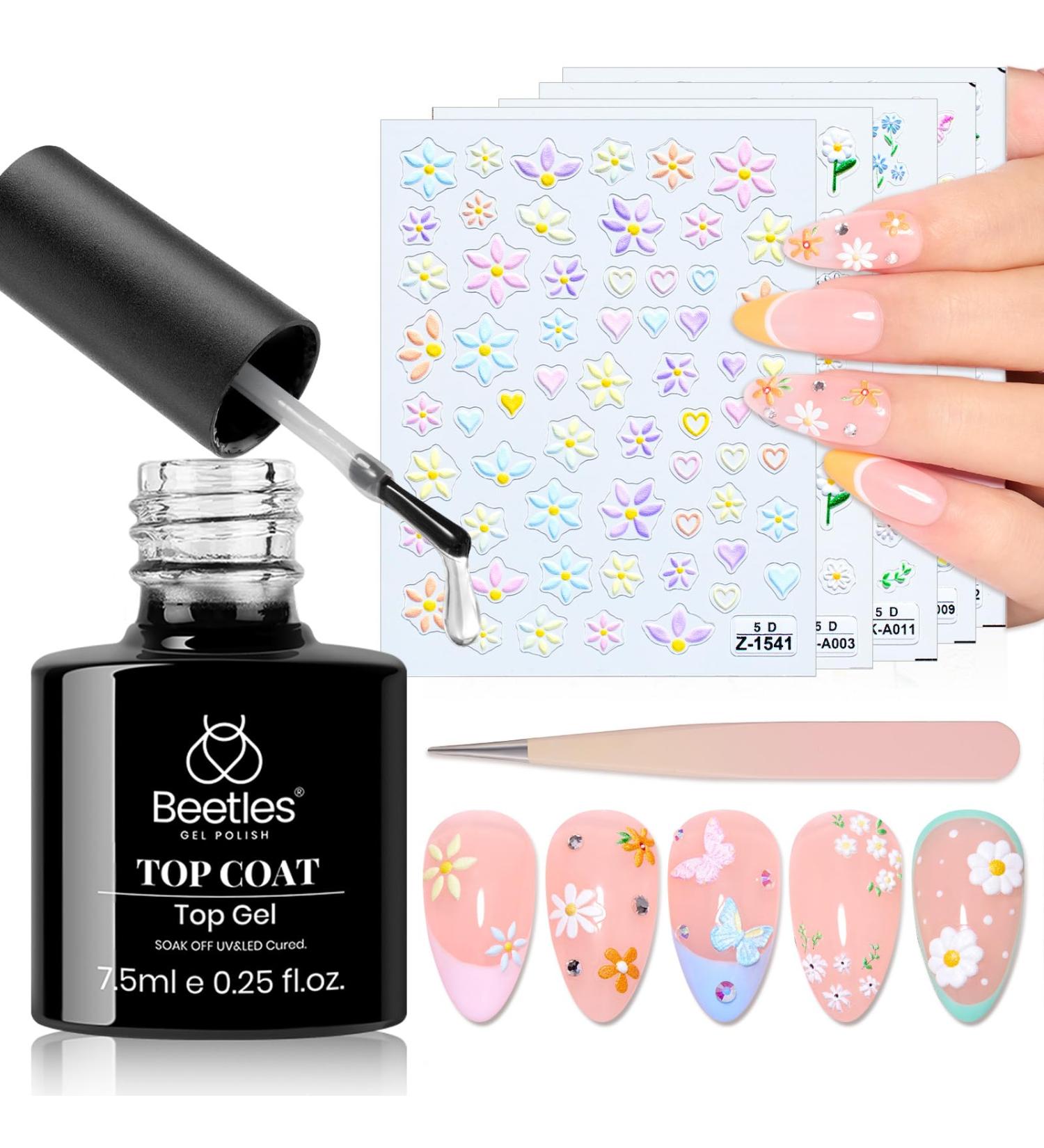 Beetles Gel Polish Top Coat & 5D Flower Nail Stickers - No Wipe UV LED - Perfect for Girls & Women | Garden Walk Design - Buy Online on GoSupps.com
