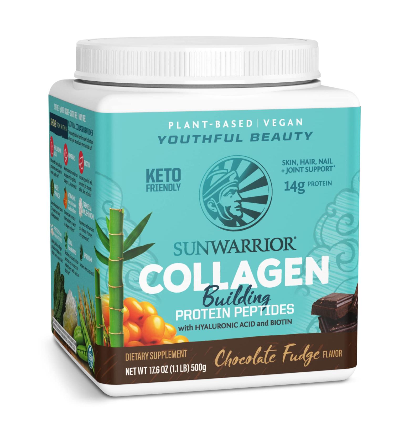 Vegan Collagen Peptides Powder with Biotin & Hyaluronic Acid | Plant-Based Protein for Skin, Hair & Nails - Chocolate Flavor | Sunwarrior 1.1 lb - Buy Online on GoSupps.com