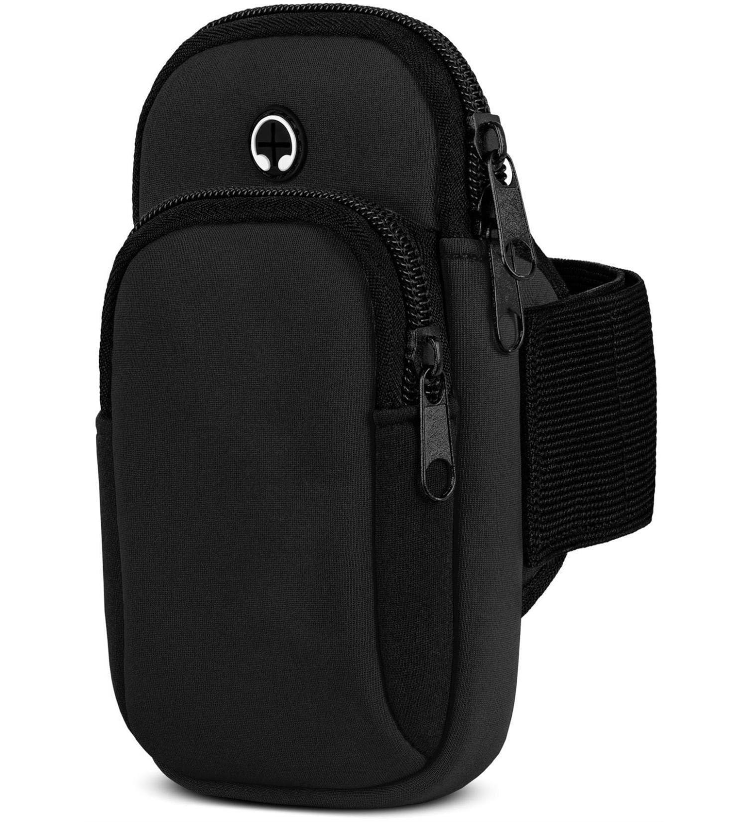 Moex Jogging Cell Phone Bag for Samsung Galaxy S23 - Neoprene Sports Arm Band with 2 Compartments - Black Running Bracelet Holder - Buy Online on GoSupps.com