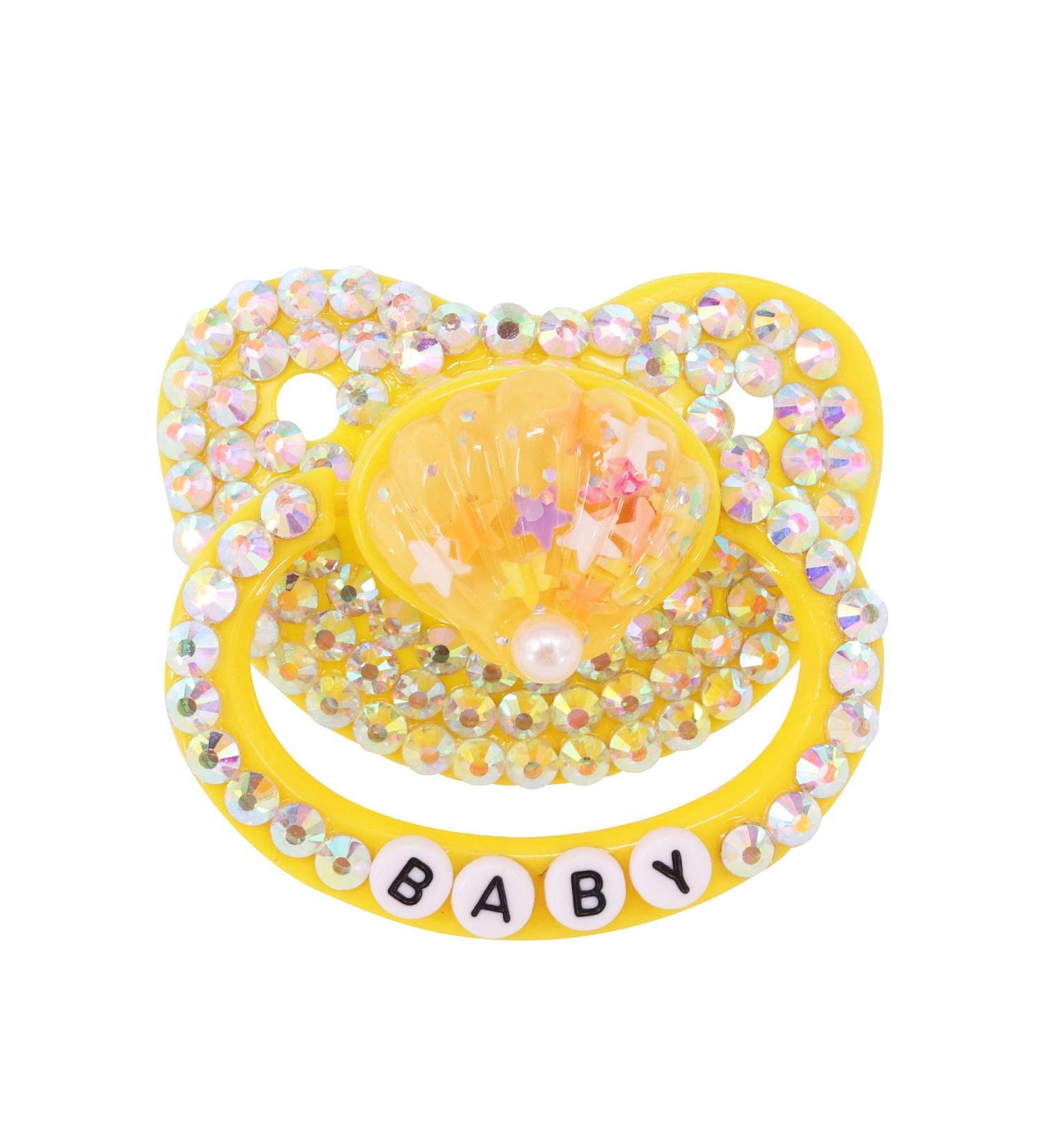 Handmade Diamond Big Shield Adult Pacifier Dummy - Yellow Seashell Design - Buy Online on GoSupps.com