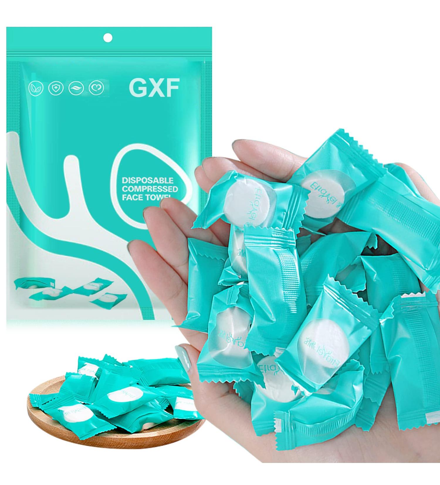 GXF Compressed Towel: Portable Cotton Travel Washcloths - Hypoallergenic & Dehydrated for Camping/Hiking - 7.8 X 8.6 - Buy Online on GoSupps.com