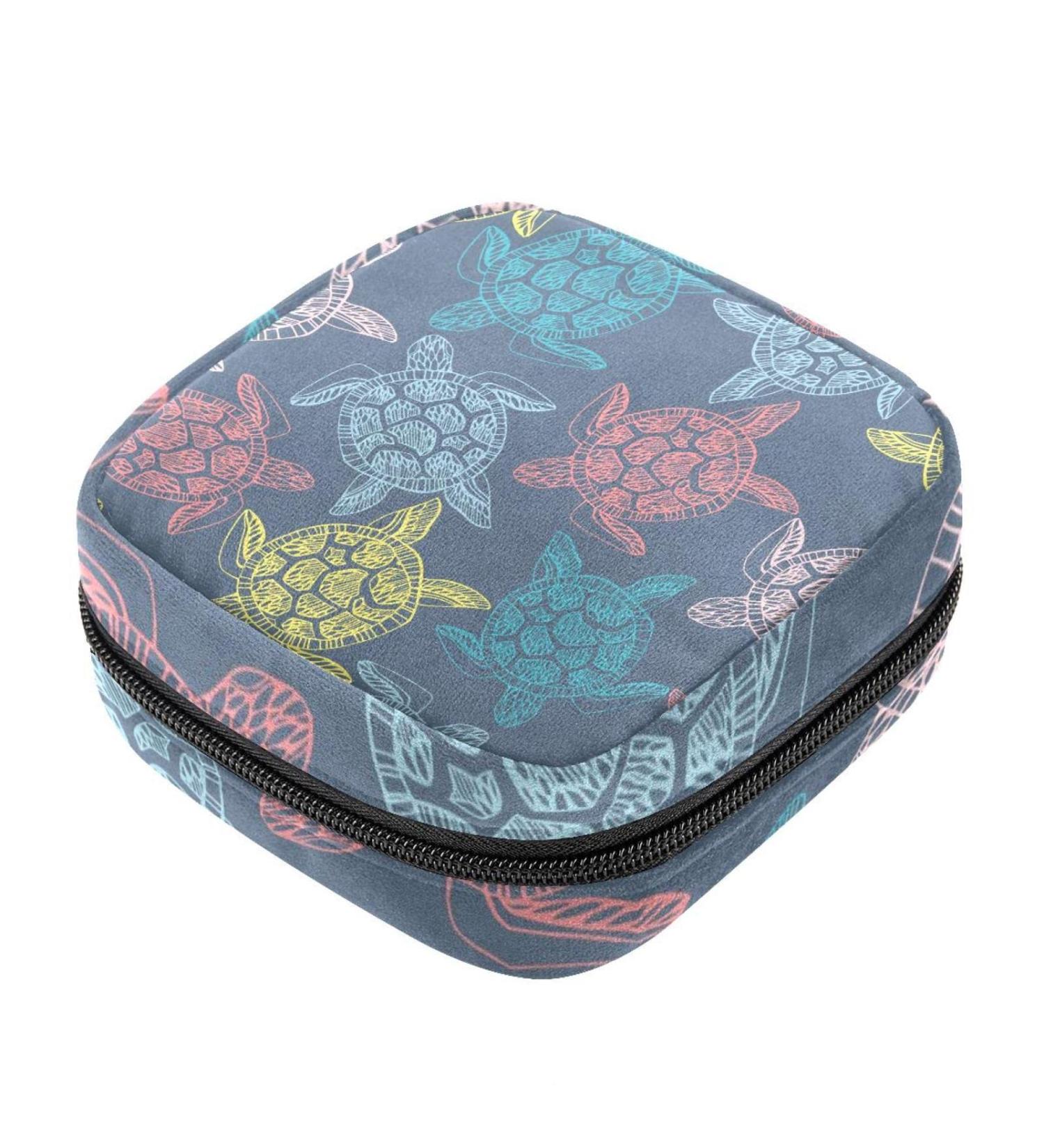 Colorful Sea Turtles Napkin & Menstrual Pad Storage Bag - Zippered Portable Bag for Teens & Women - Buy Online on GoSupps.com