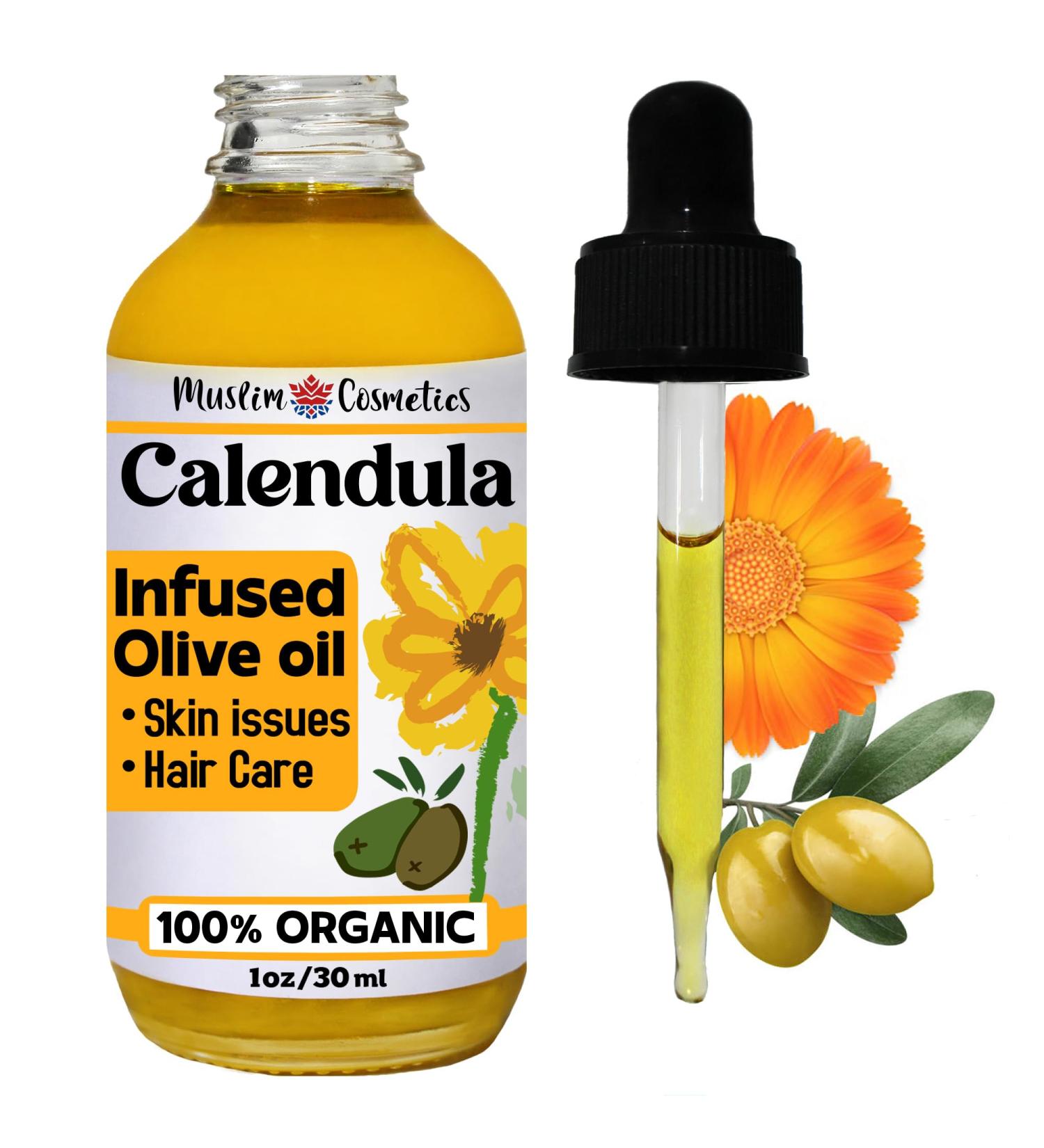 Organic Calendula oil/Infused in Olive oil/For all skin types or hair/Cold infused/Non-GMO / 100% Organic // Made in Canada - Muslim Cosmetics - Calendula Olive (1 oz (30ml))