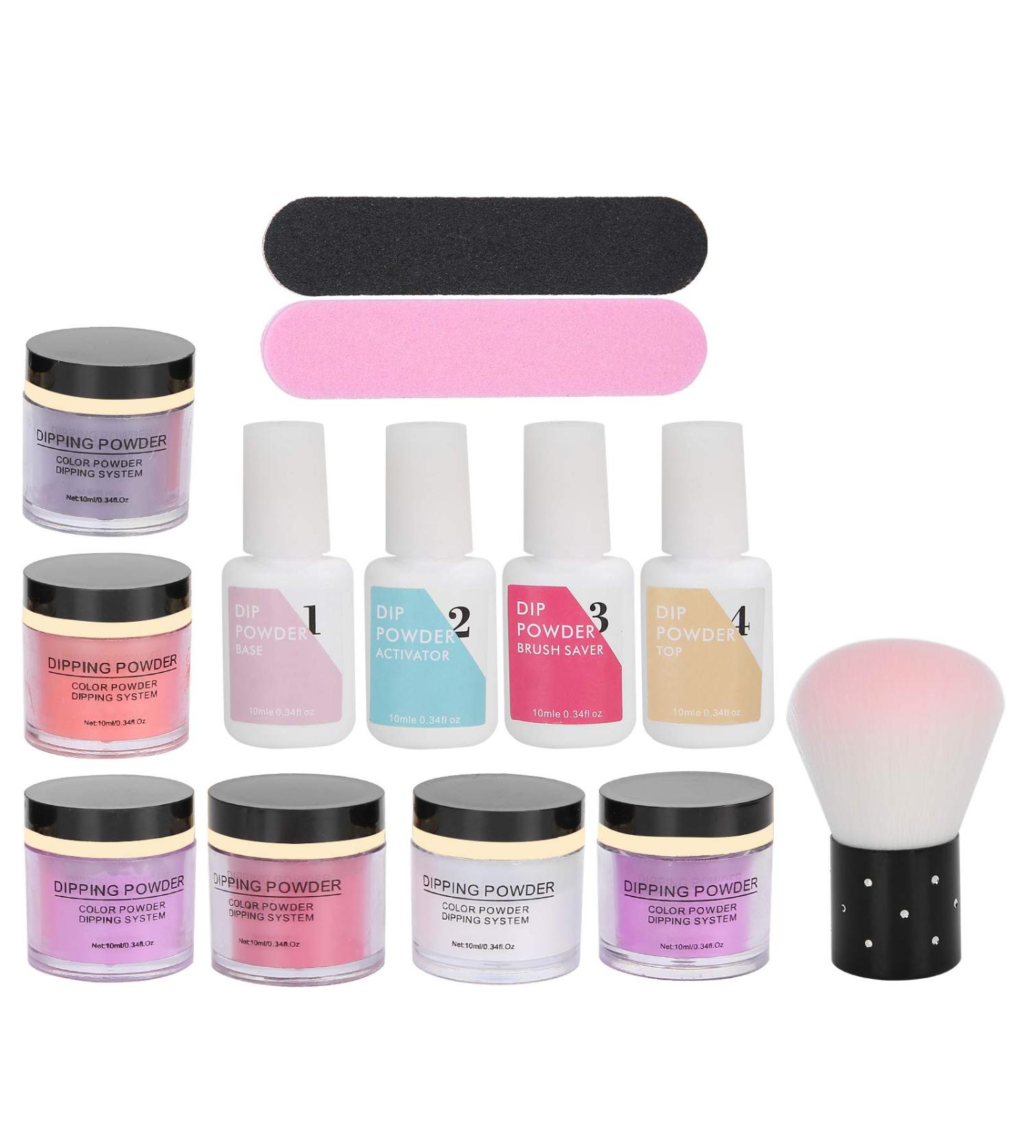 Nail Dipping Powder Set Nail Art Powder Top Base Coat Gel Dust Brush Manicure Tool Set (K1213) - Buy Online on GoSupps.com