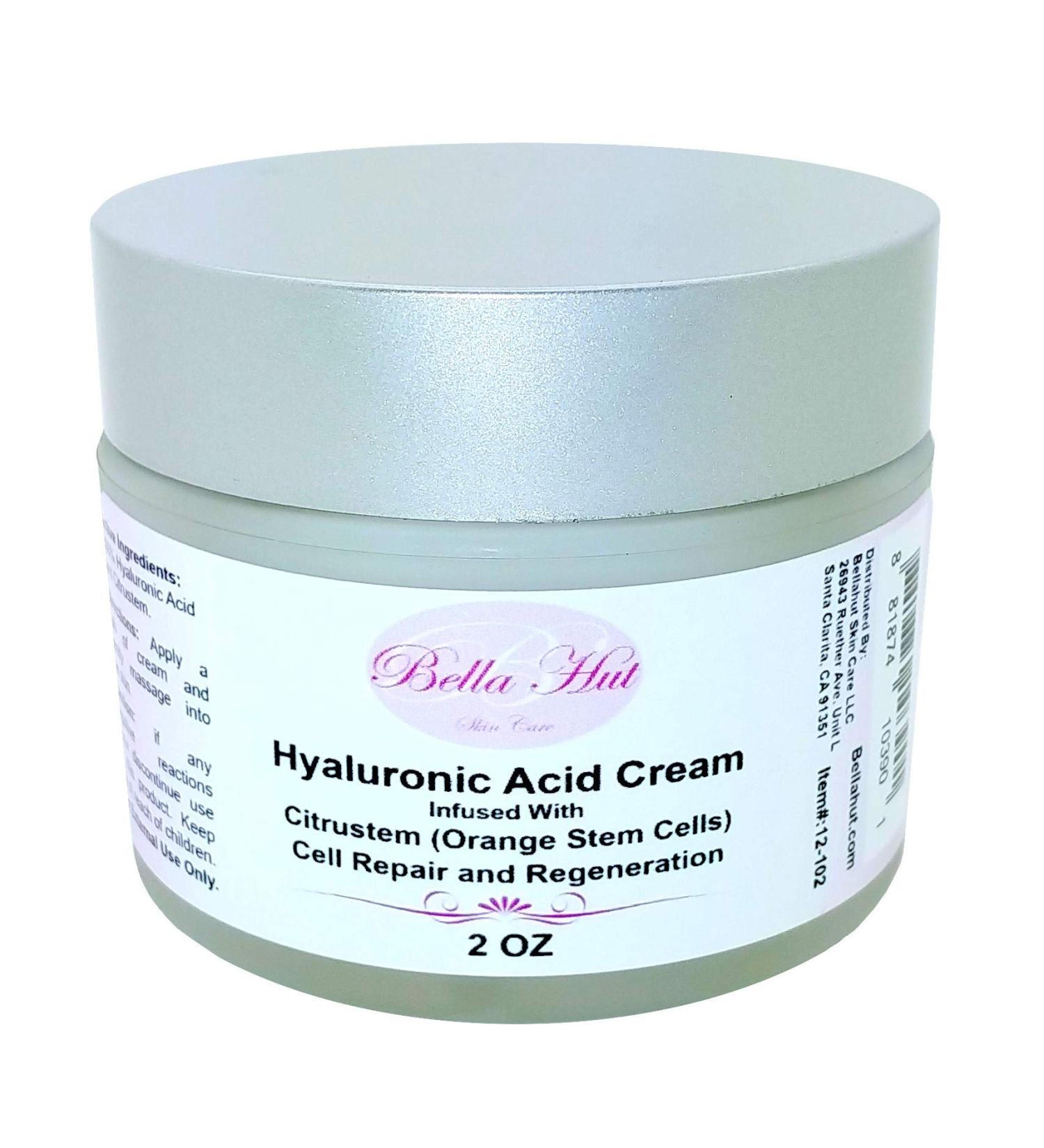 Bellahut 100% Hyaluronic Acid Cream (2 OZ 16 OZ) Infused With Citrustem (Orange Stem Cells) | Helps Repair Damaged Cells & Promotes Regeneration of New Skin Cells | MADE IN USA (2 Ounce) 2 Ounce (Pack of 1)