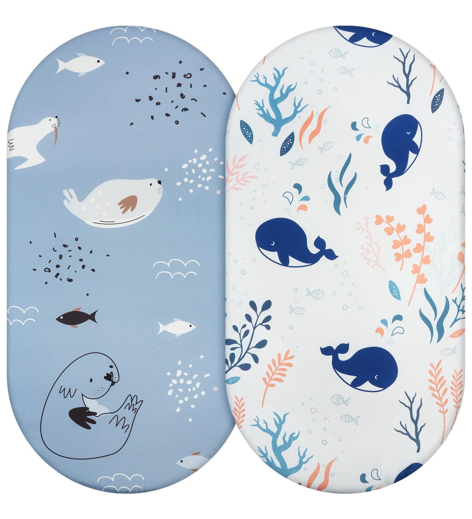 Buy Aolso Baby Mattress Clamping Sheet - 2 Pack Bassinet Cover 84x41cm | Fitted Polyester Stroller Bed Sheet in White/Blue - International Shipping Available - Buy Online on GoSupps.com