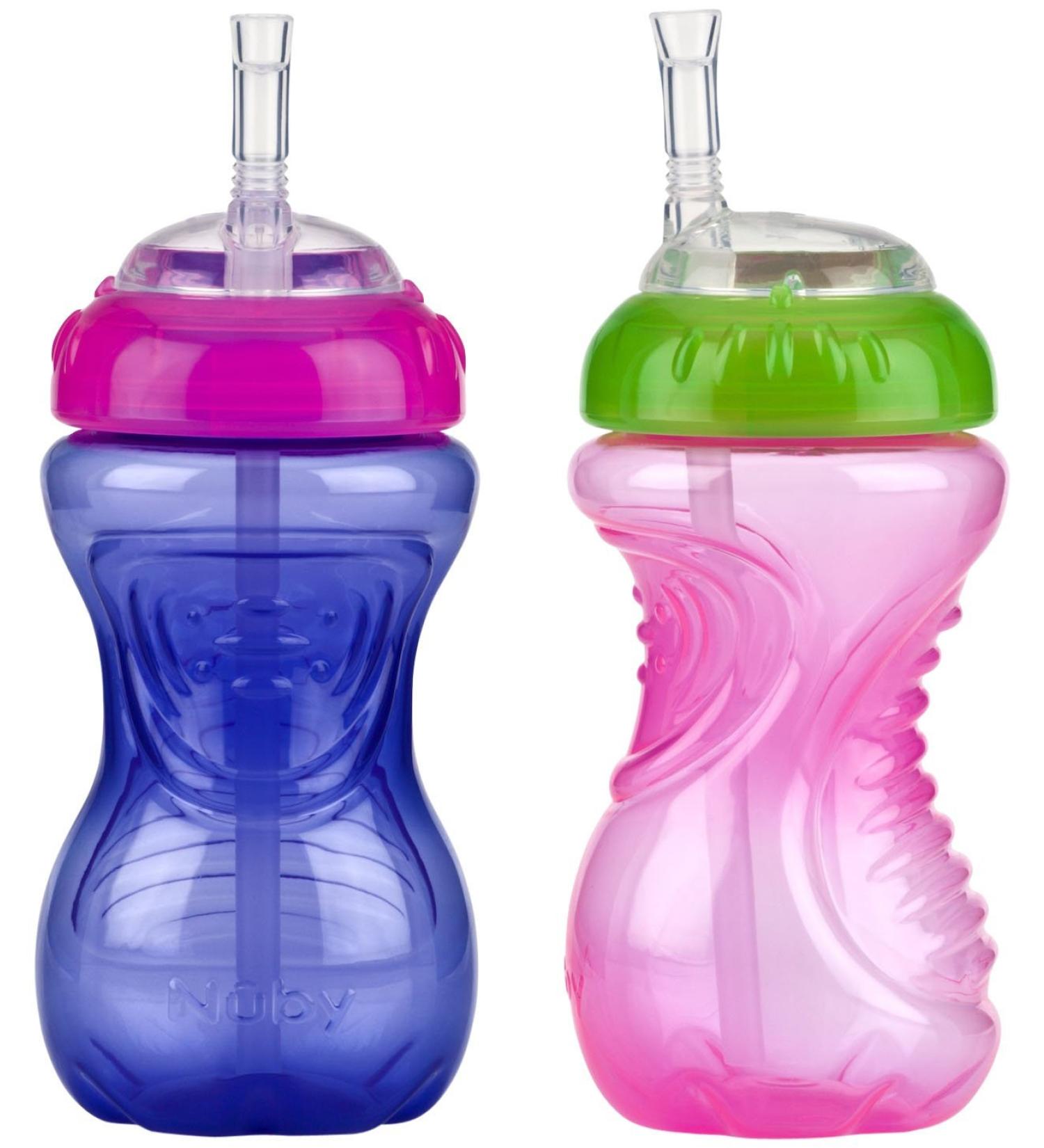 Nuby 2-Pack No-Spill Cup with Flex Straw 10 Ounce Colors May Vary