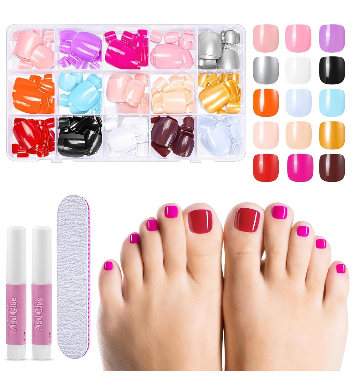 360 Pieces False Toenails Set 15 Colours Toenails French Tips Short Square Full Cover Artificial Press on Toe Nails with 2 Glue and 2 Nail Files for Women Girls Nail Salon and Nail Art DIY - Buy Online on GoSupps.com