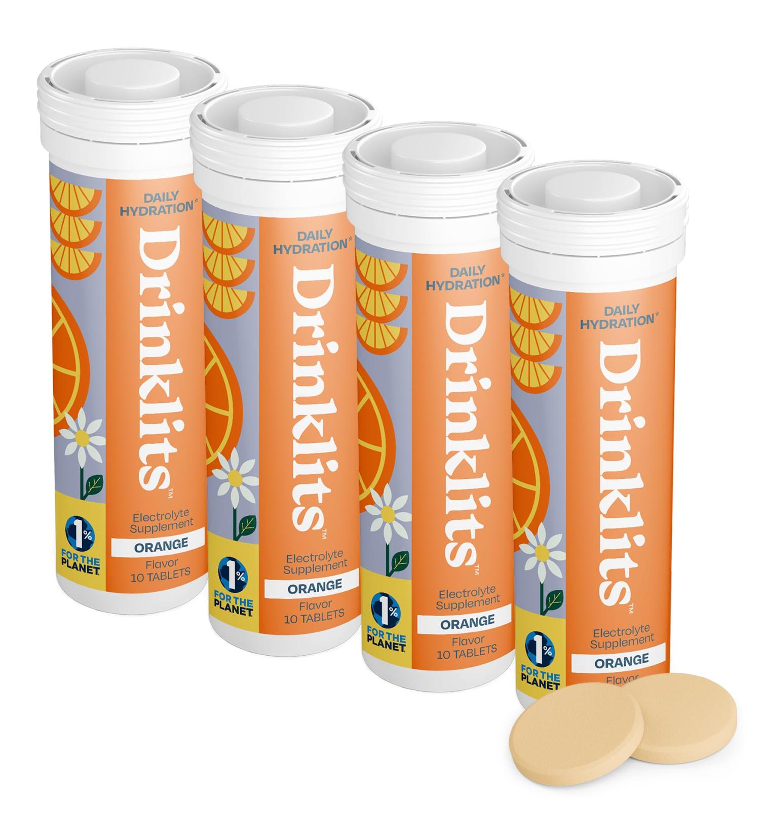 Drinklits Orange Daily Hydration Tablets - 4 Pack Bundle | Natural Flavor 0g Sugar Travel Essential - 40 Servings - Buy Online on GoSupps.com