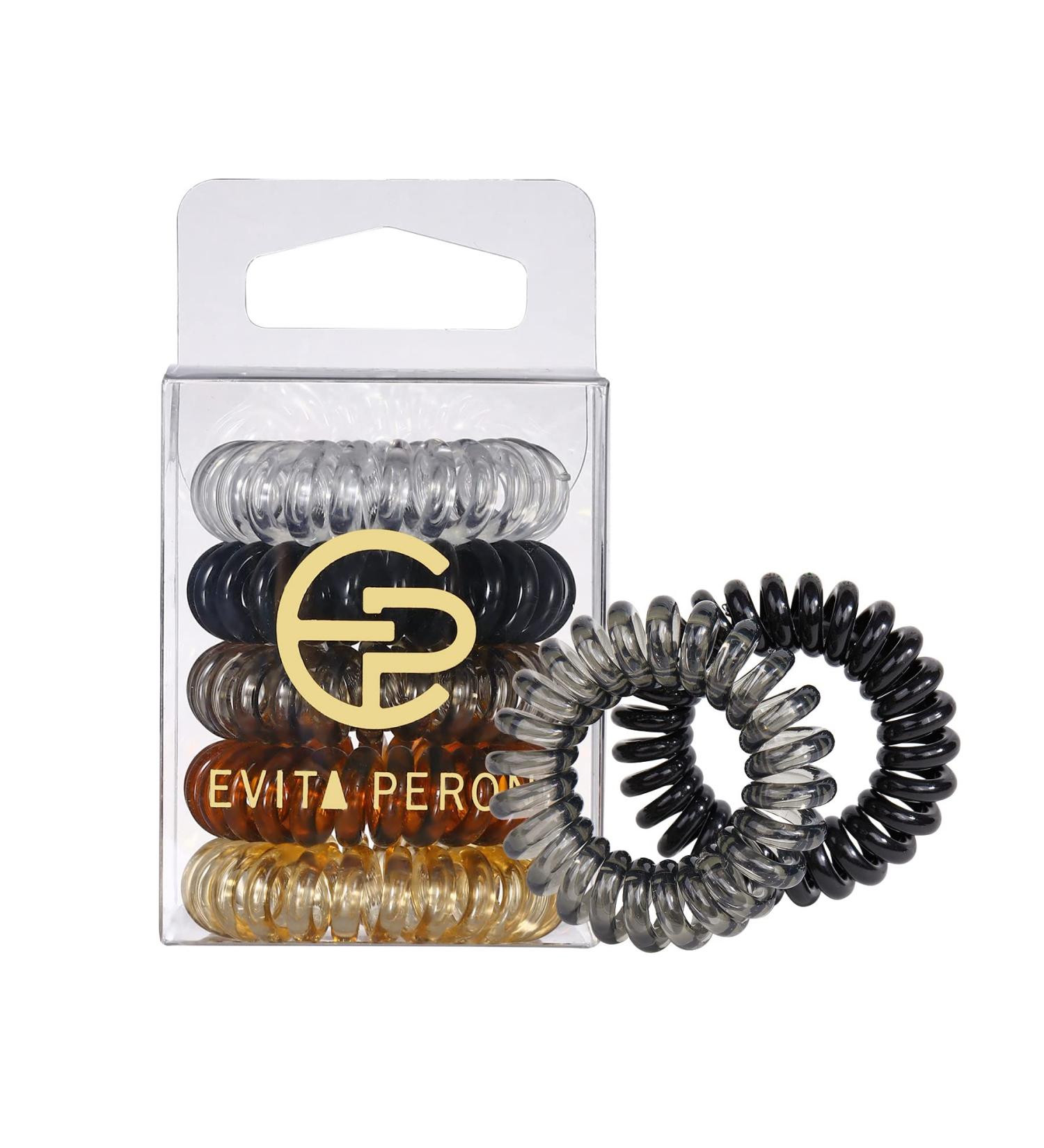 EVITA PERONI Spiral Hair Ties - Traceless Elastic Ponytail Holders (5 Pcs) - Brown/White/Clear Mix - Buy Online on GoSupps.com