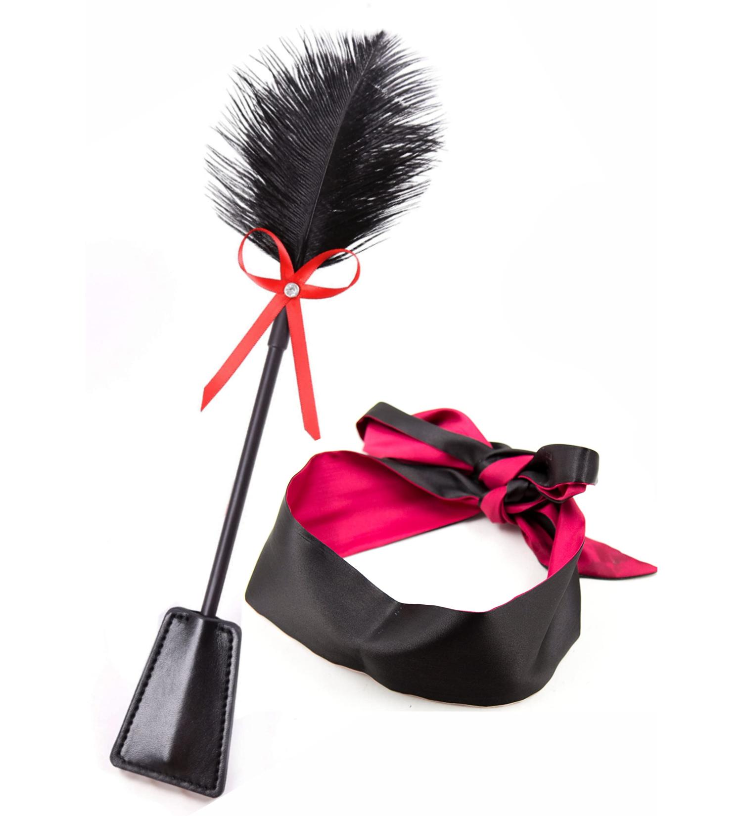 Feather Tickler Set with Faux Leather Tickler and Satin Sleep Mask - Buy Online on GoSupps.com