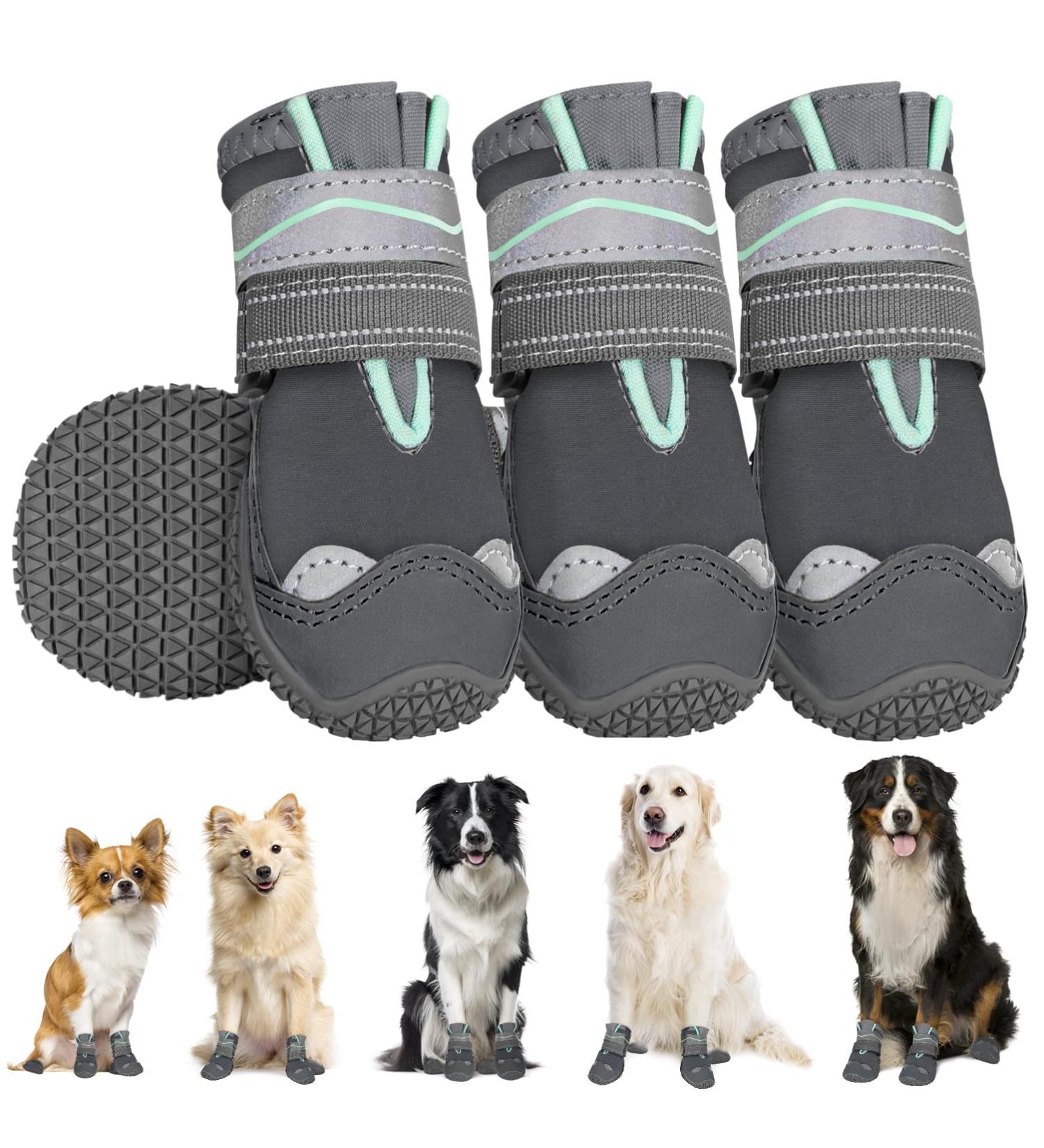 Slowton Dog Shoes - Waterproof Non-Slip Boots for Small & Medium Dogs | Reflective Velcro | Winter Paw Protection | Size 4 (Gray 5.5 cm Width) - Buy Online on GoSupps.com