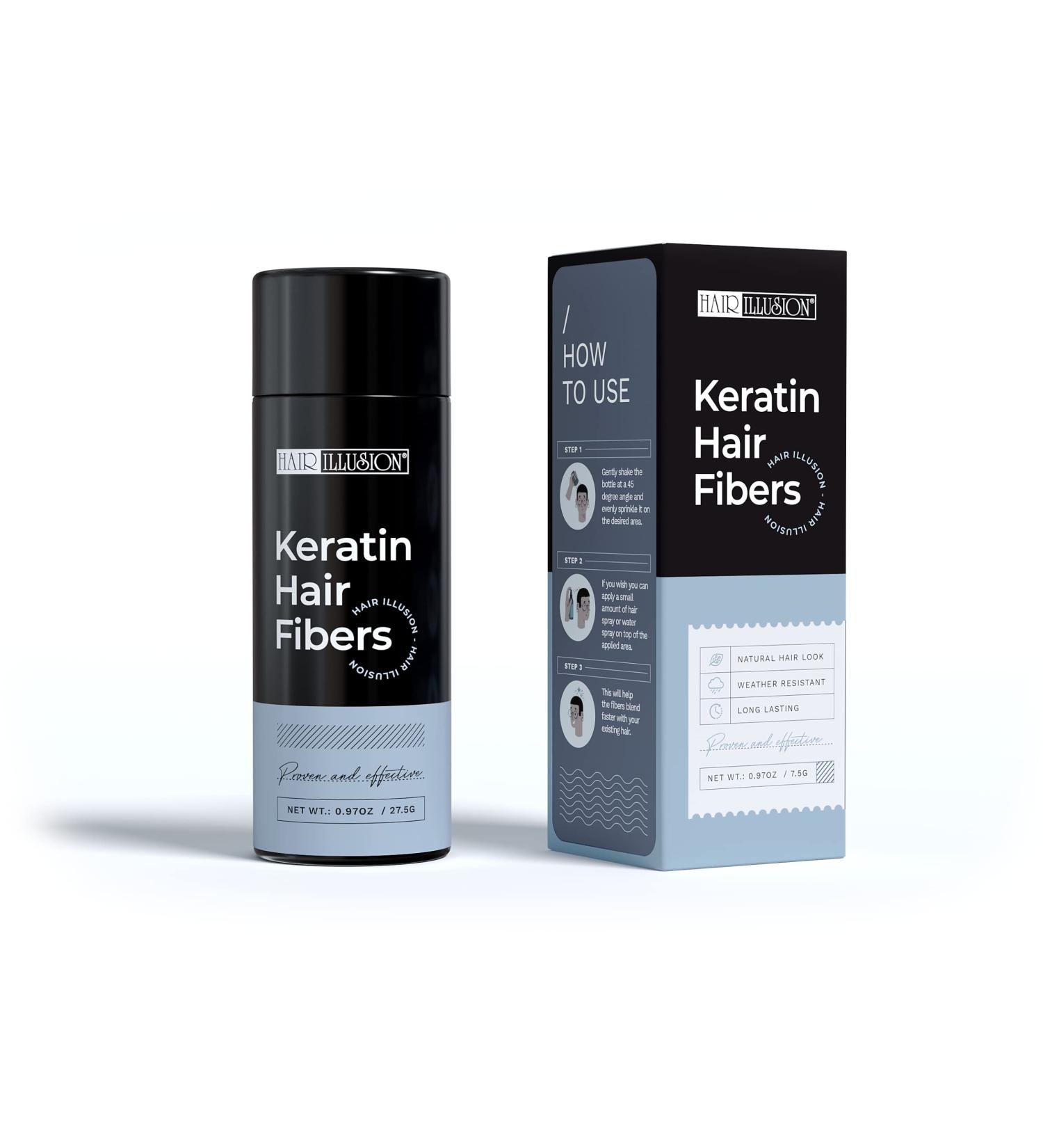 HAIR ILLUSION Black Keratin Hair Fibers - 27.5G Large Bottle for Women & Men - Natural Looking Hair Concealer for Thinning Hair & Bald Spots - Buy Online on GoSupps.com
