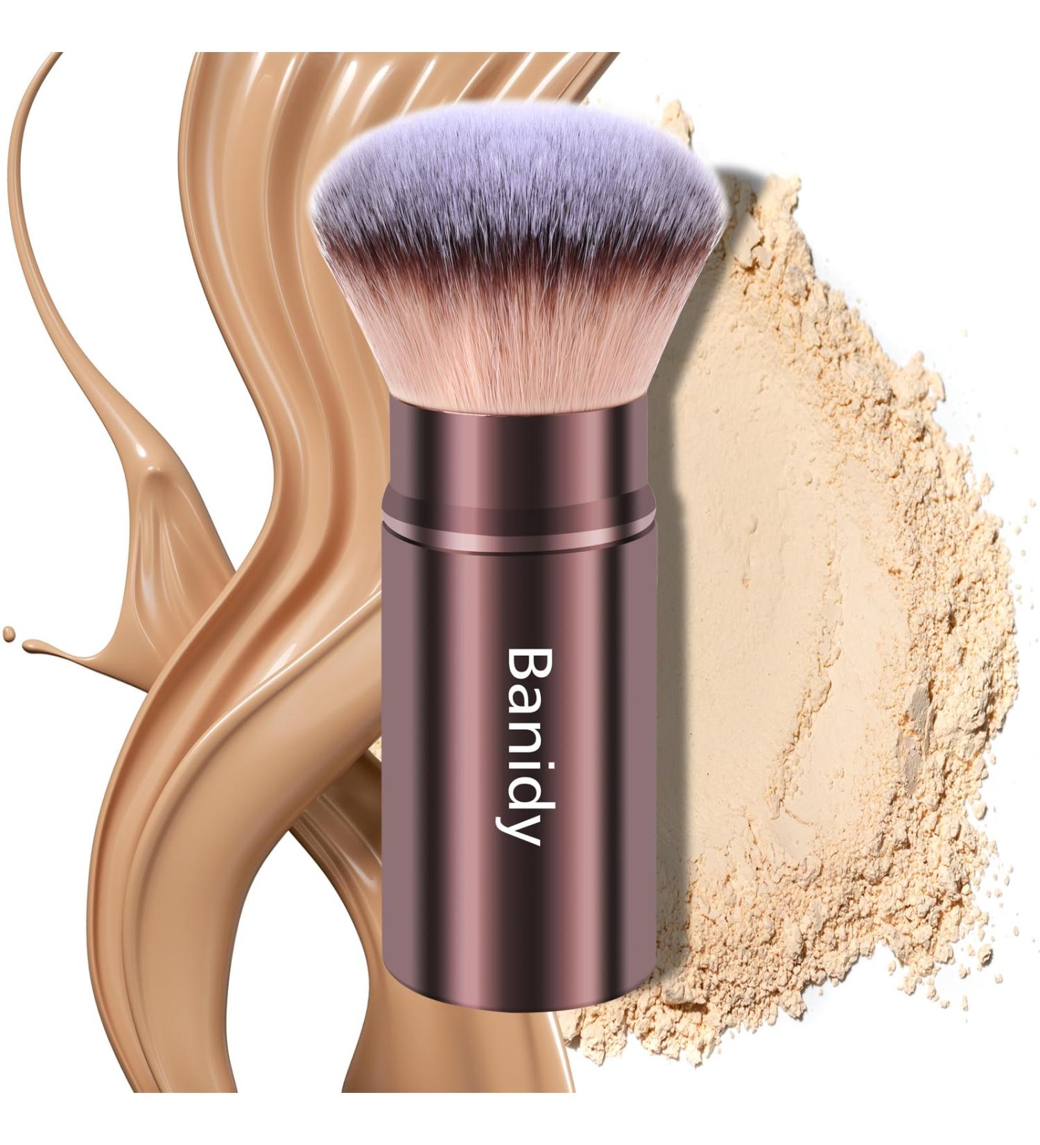 Makeup Brush Kabuki Face Brushes Retractable Travel Blush Brush Portable Flawless for Foundation Powder Blush Bronzer Buffing Liquid Cream Cruelty Free with Cover(Round-Head) - Buy Online on GoSupps.com