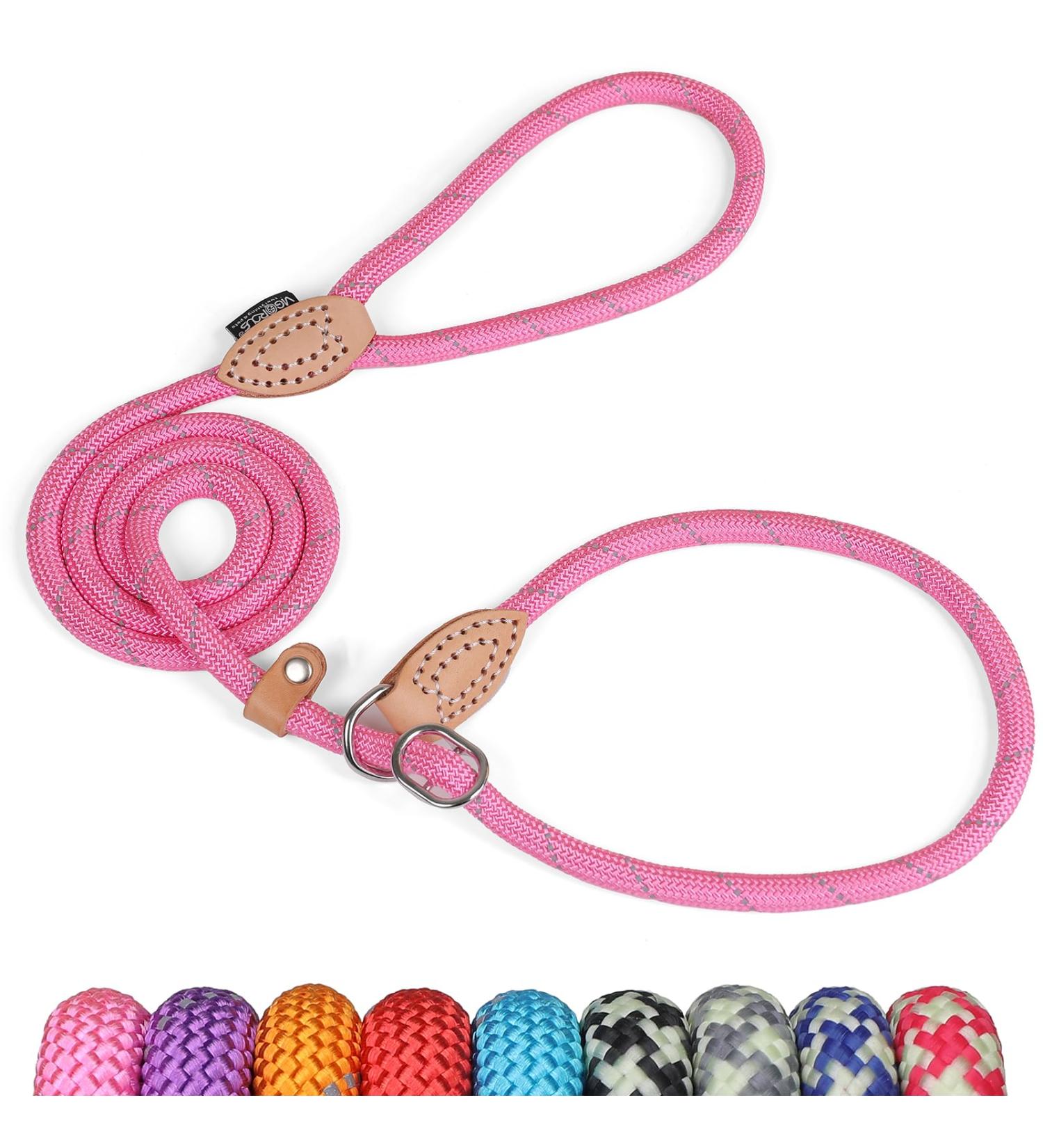 Durable 1.4cm x 150cm Pink Reflective Slip Lead Dog Leash | Adjustable Anti-Choking Training Rope for Small Medium Large Dogs and Cats | Grand Line Slip Lead - Buy Online on GoSupps.com