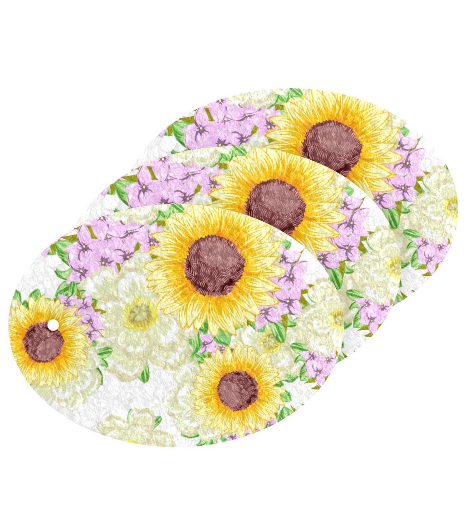 3-Pack Cleaning Kitchen Sponges Oval Abstract Elegance with Floral Kitchen Cellulose Dishwashing Wood Pulp Cotton - Buy Online on GoSupps.com