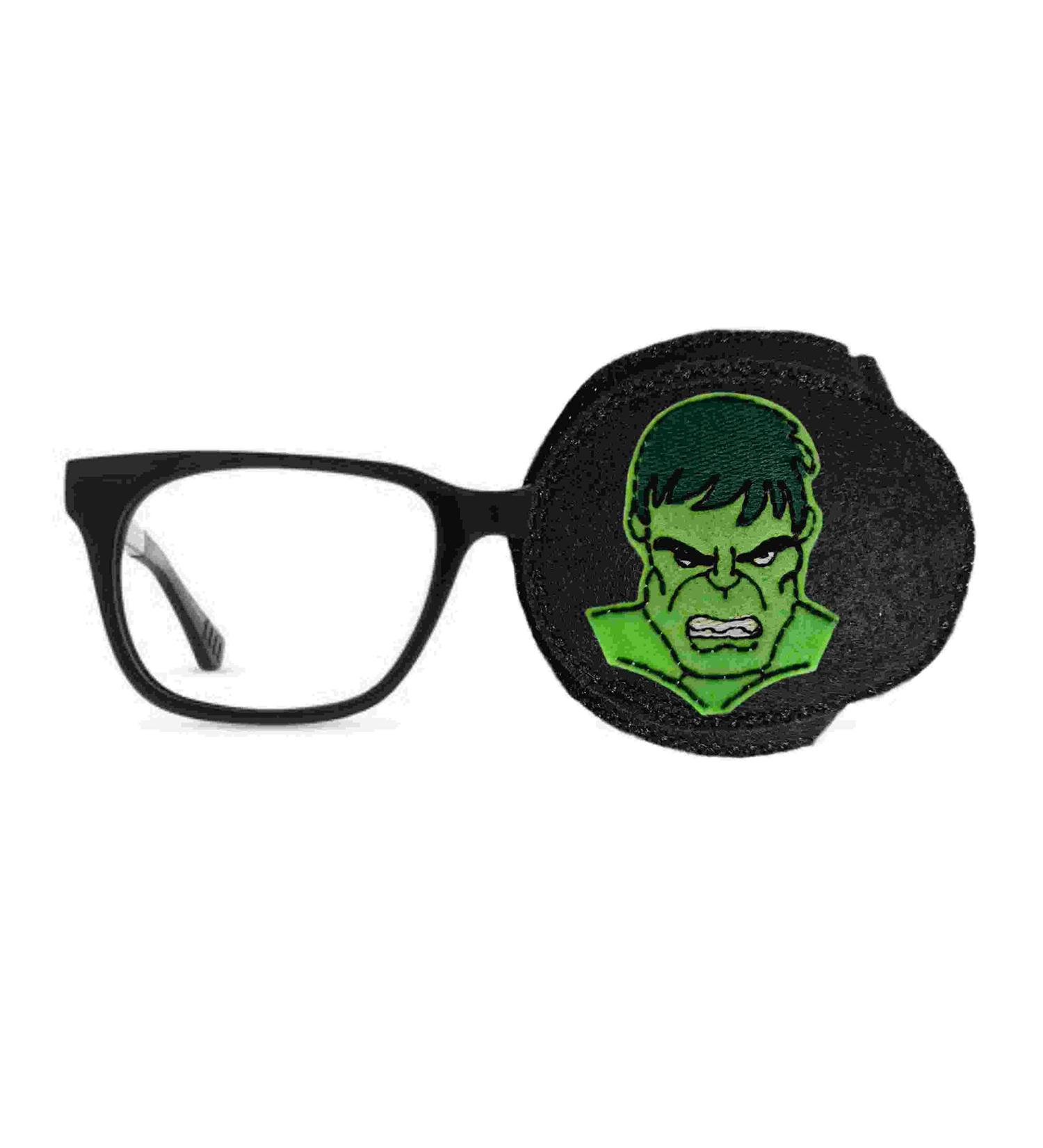Reusable embroidered orthopedic eye flap for amblyopia Lazy Eye occlusion therapy treatment Hulkschwarz (left eye cover)