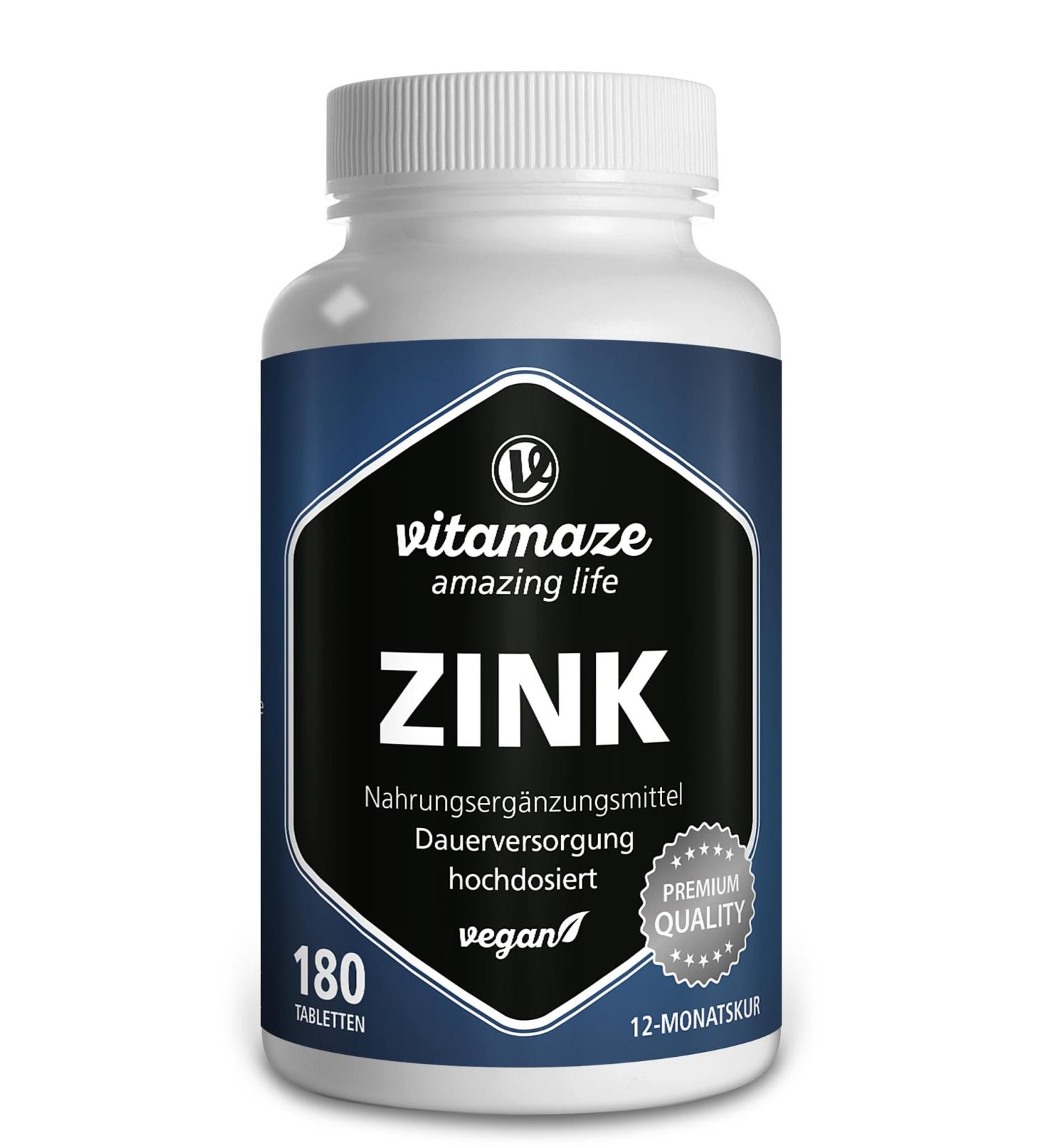 Buy Zinc Tablets 25 mg - High Dose Vegan Supplements (50 mg/tablet) - 12 Months Supply - Natural & Additive-Free - Made in Germany - Buy Online on GoSupps.com