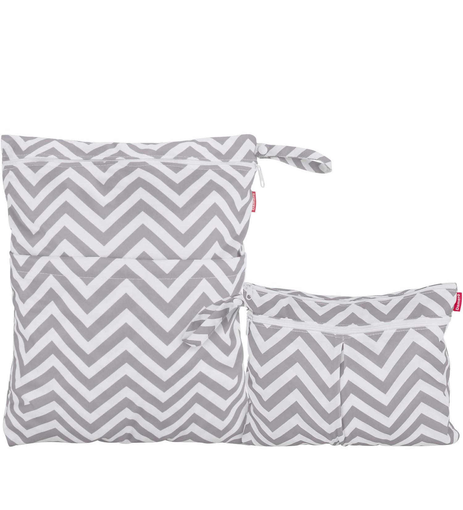 Damero 2pcs Travel Wet/Dry Bag Organizer with Two Zippered Pockets - Reusable for Cloth Diapers, Pumping Parts, Swimsuits, & Gym - Gray Chevron - Buy Online on GoSupps.com