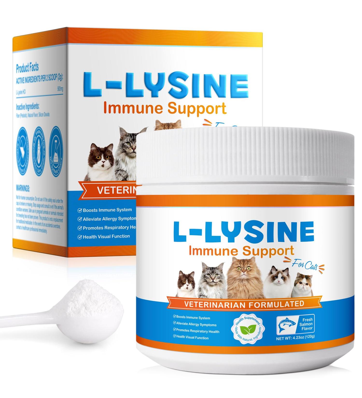 L-Lysine Supplement for Cats 900mg/2 Scoop Lysine Powder Promoting A Healthy Immune System Maintaining Respiratory System and Eye Vision Function Health 4.23oz (120g) - Buy Online on GoSupps.com