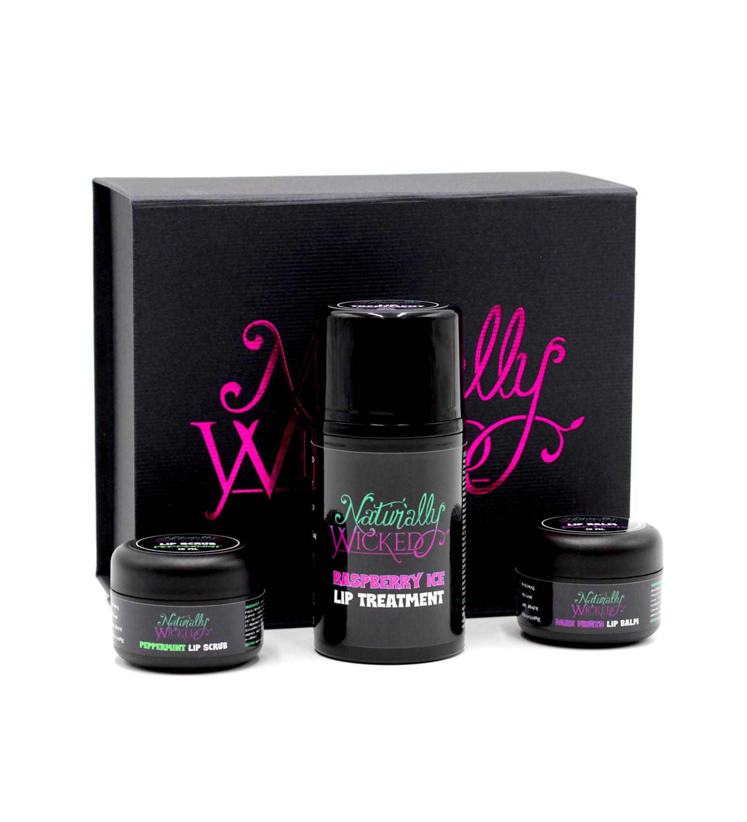 Naturally Wicked 3 Step Lip Kit - Lip Scrub | Lip Treatment | Lip Balm (Dark Fruits) - Buy Online on GoSupps.com