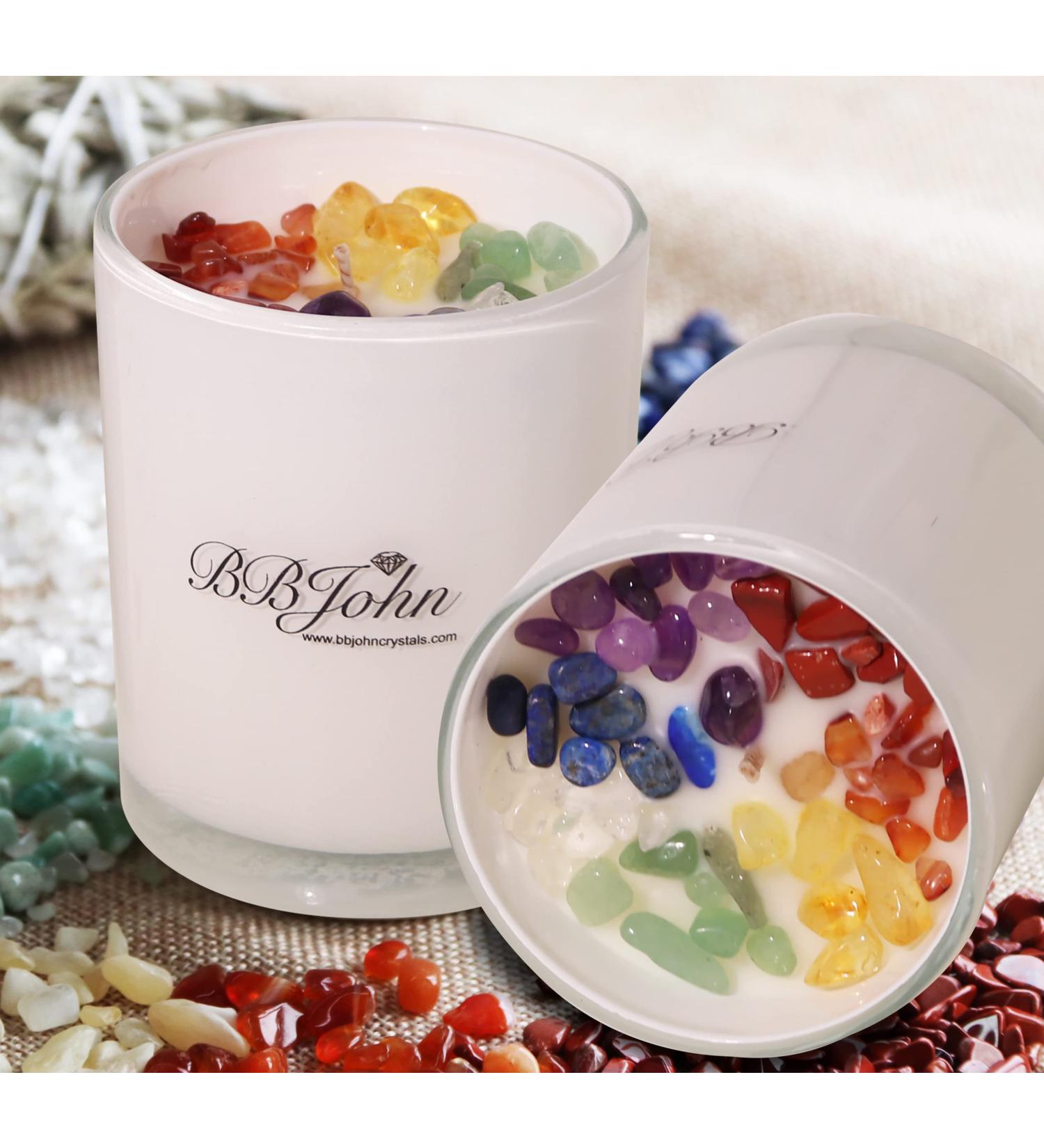 Chakra Crystal Candle - Healing Crystals & Gemstones for Manifestation Meditation & Stress Relief | Natural Soy Wax Aromatherapy - Buy Online on GoSupps.com