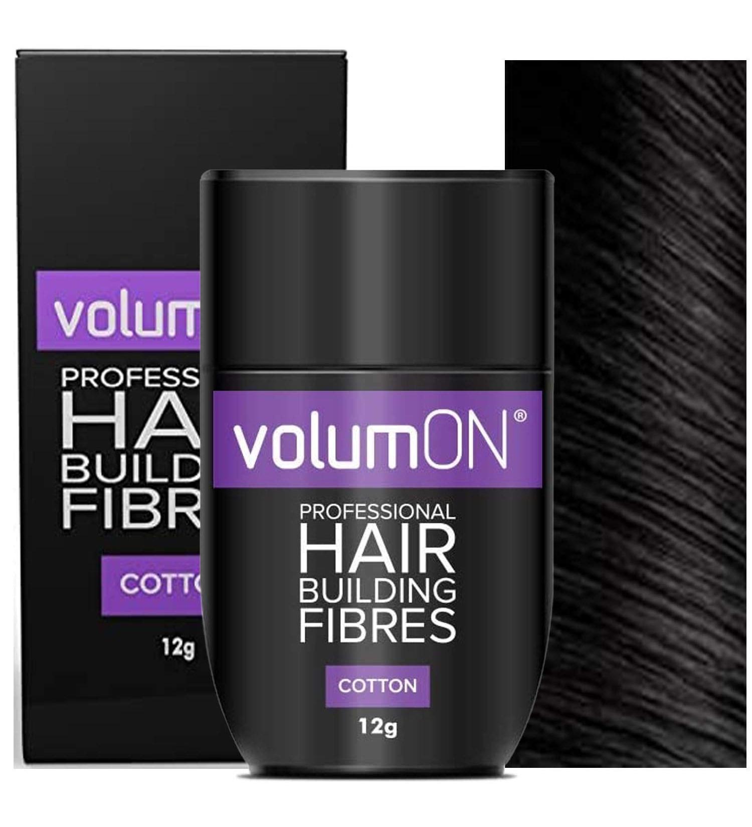 Volumon Professional Hair Building Fibres- Hair Loss Concealer- COTTON- 12g- Get Upto 30 Uses- CHOOSE FROM 8 HAIR SHADES COLOURS (Black) - Buy Online on GoSupps.com