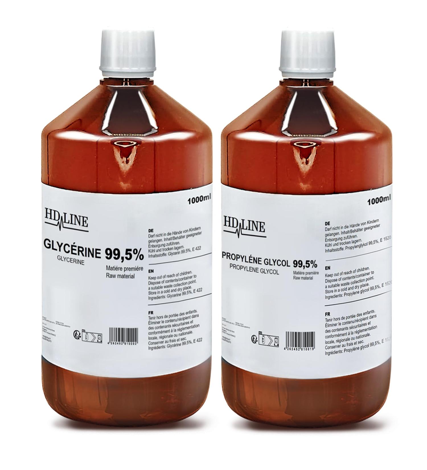 HD-Line 1000 ml Glycerin E422 & Propylene Glycol E1520 - Pharmaceutical Quality Food Grade Pure Vegan VG & PG for DIY Projects - 1L Each - Buy Online on GoSupps.com