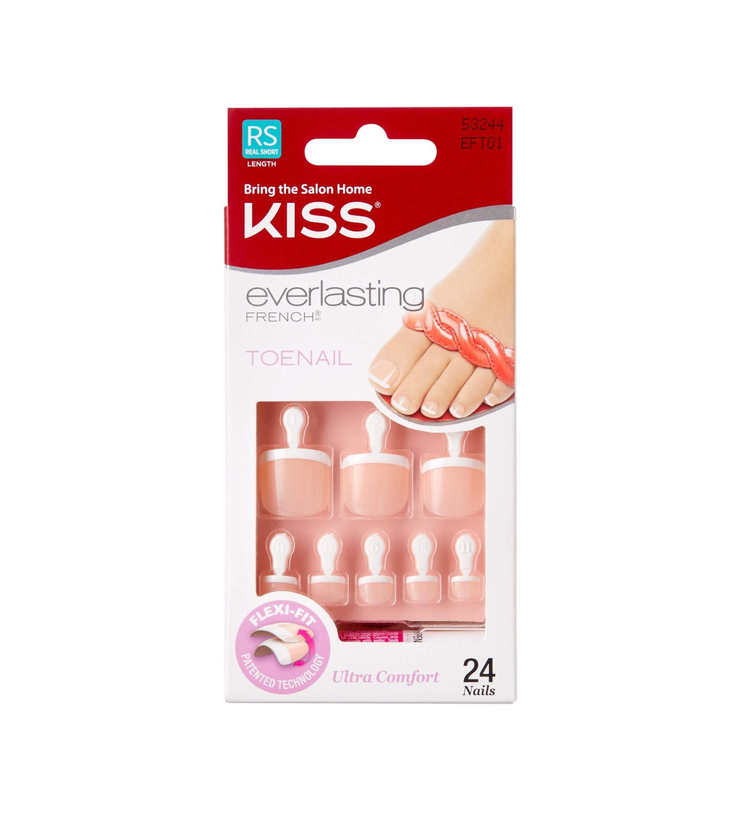 Kiss Everlasting French Toenail Kit Real Short 24 Nail (3 Pack) - Easy-to-apply Toe Nails for a Flawless Salon Look - Buy Online on GoSupps.com