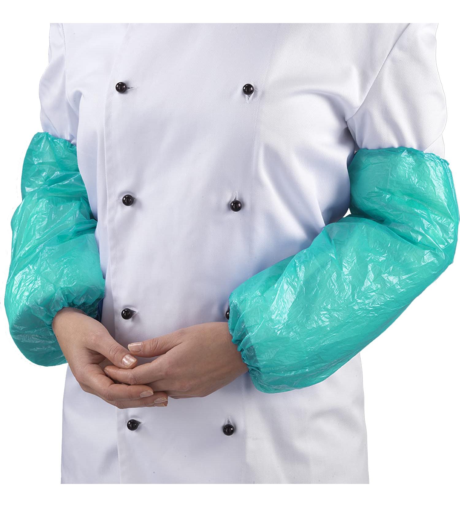 100 x Simply Direct Green Poly Polythene Disposable Latex Free Oversleeves with Elastic Cuffs (40cm x 40cm - 15.7" x 15.7") 100 Green