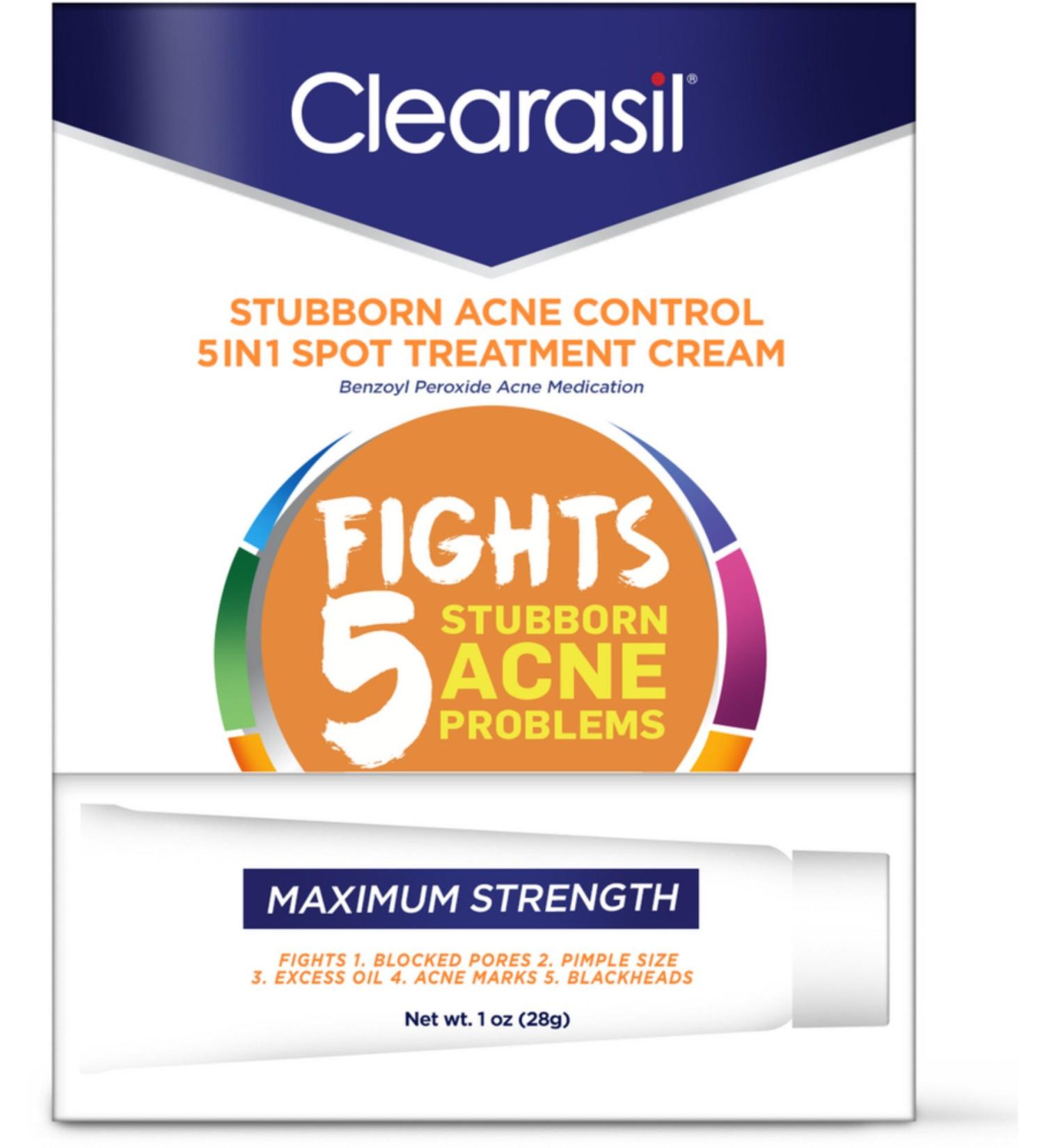 Clearasil Stubborn Acne Control 5 in 1 Spot Treatment Cream 1 oz - Pack of 6 - Buy Online on GoSupps.com