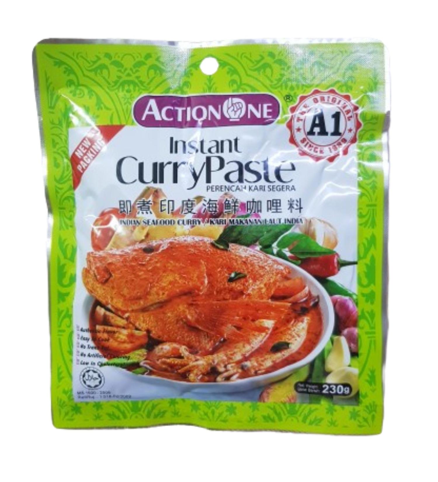 Action One A1 Instant Indian Seafood Curry Paste Perencah Kari Makanan Laut India 230g Each Halal Expiry: 28th February 2026